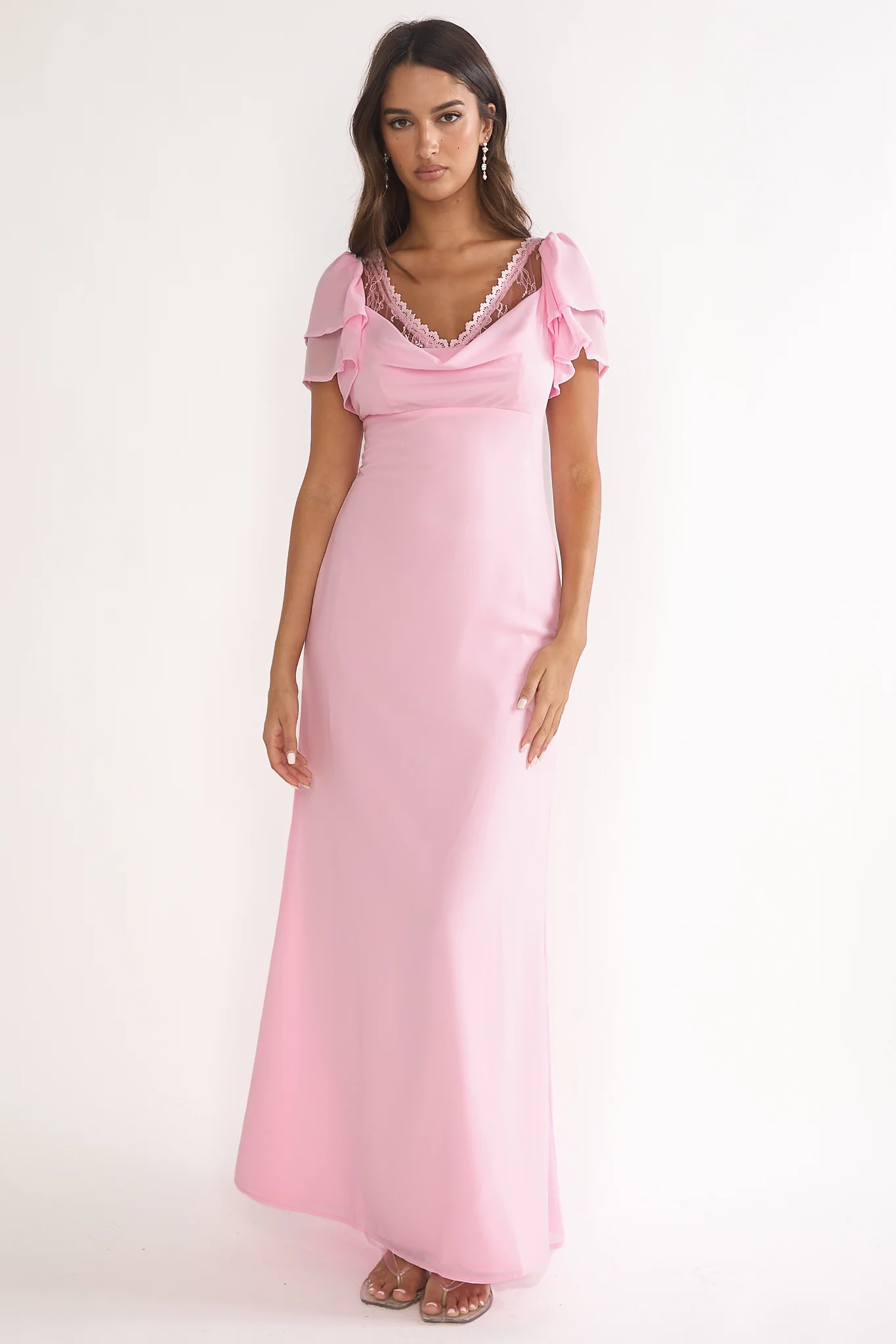 Elorin Lace Trim Maxi Dress Pink