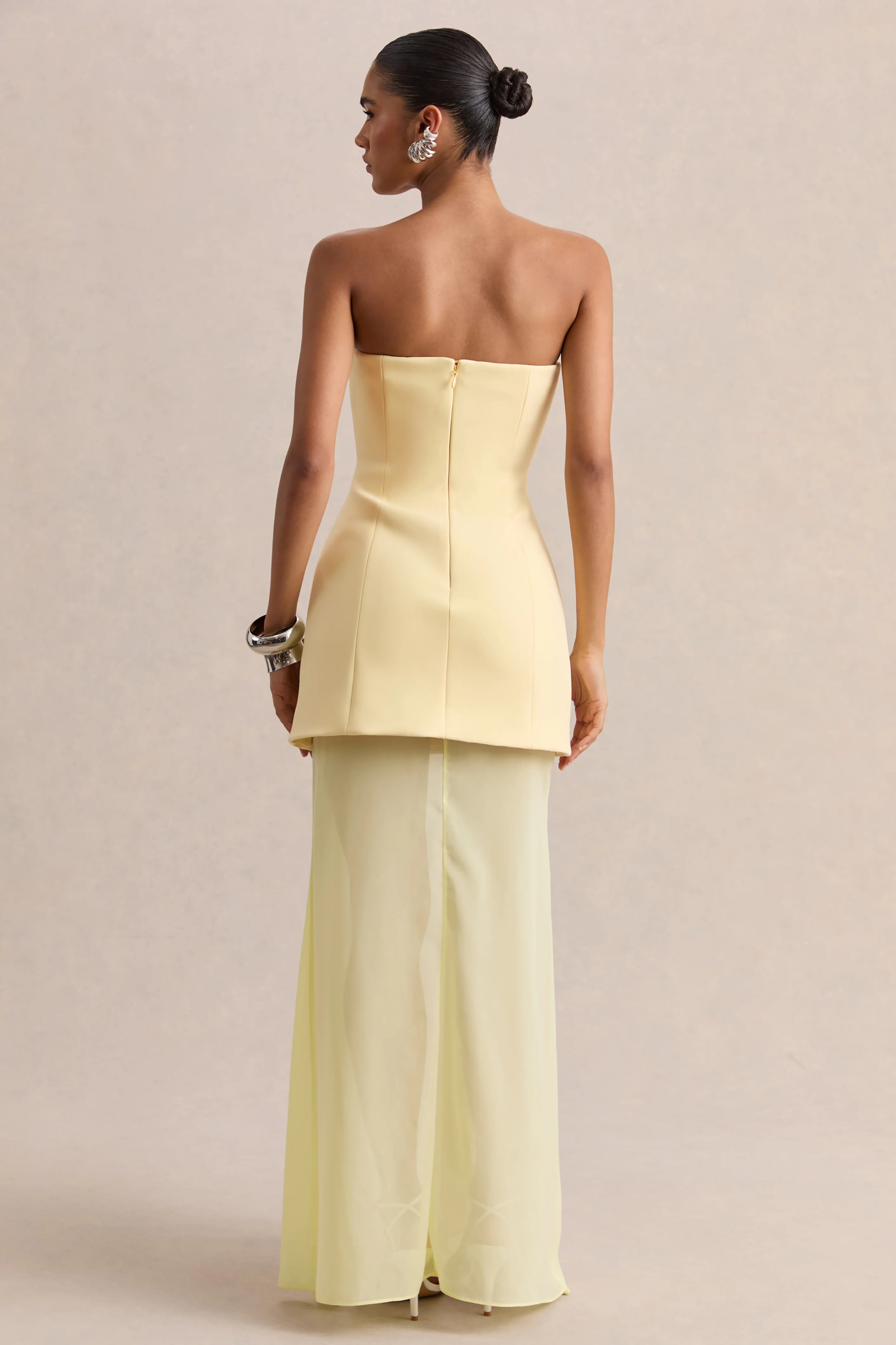 Chessa | Lemon Boat-Neck Maxi Dress With Sheer Cape