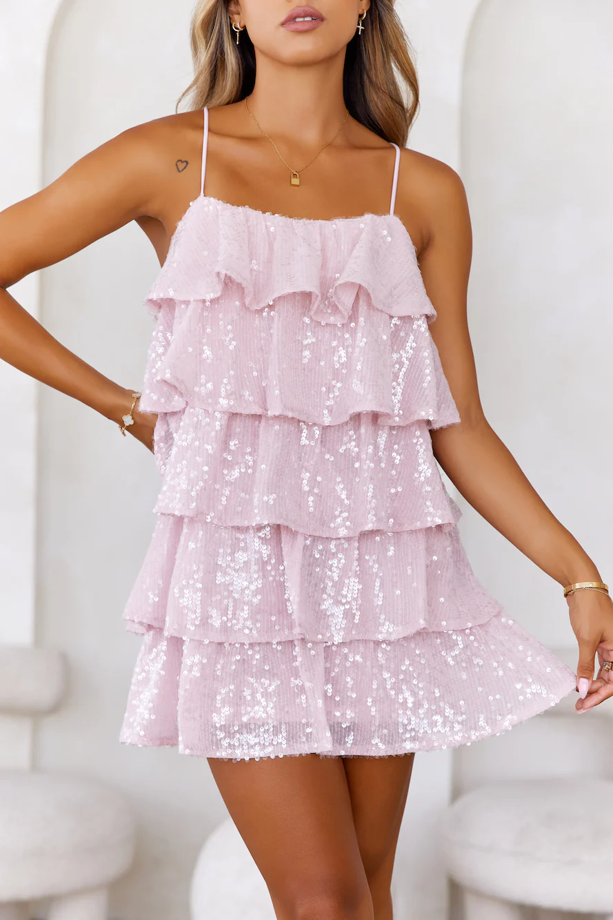 Party Glitz Sequin Mini Dress Pink - luluinthesky