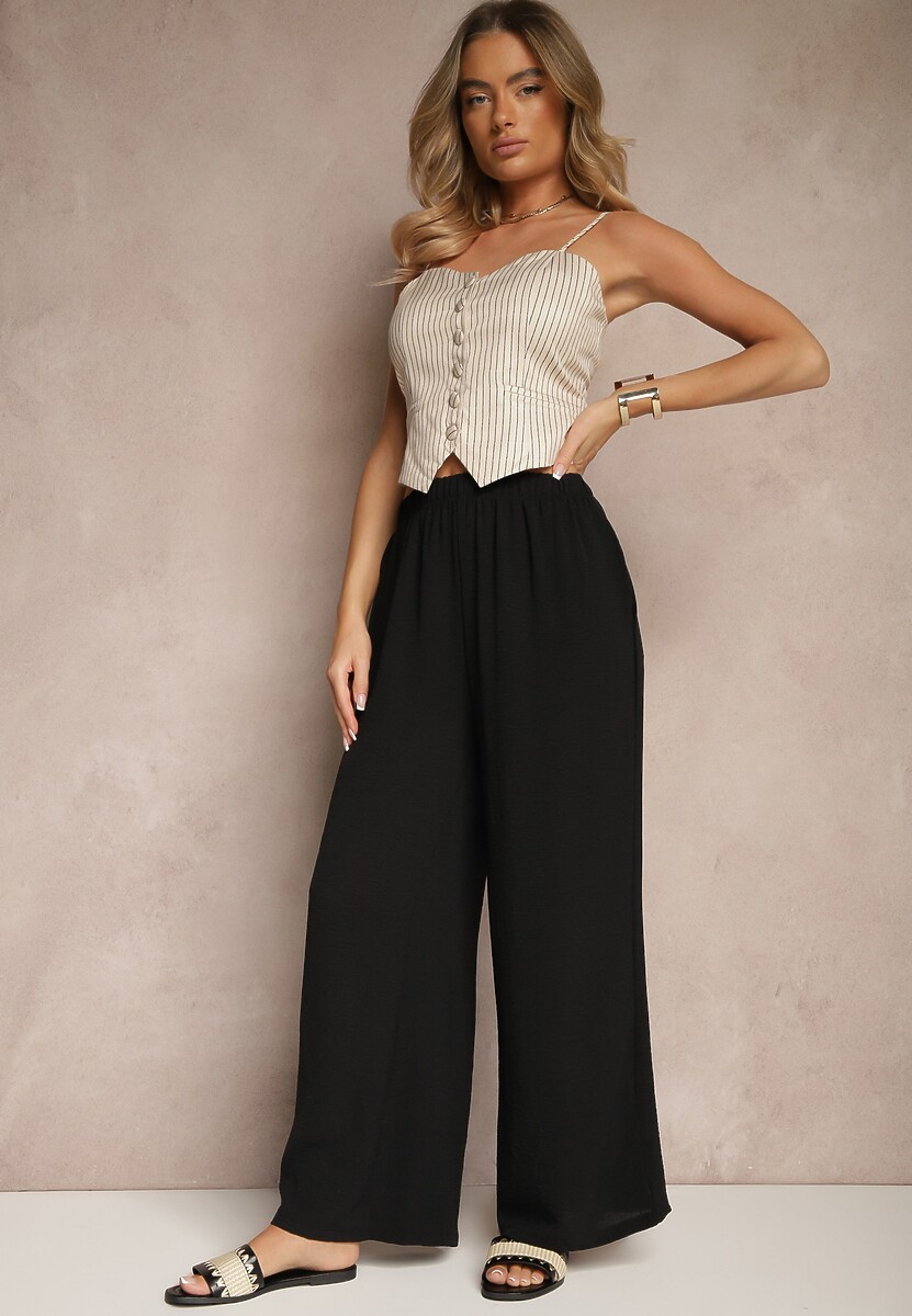 Czarne Szerokie Spodnie Typu Palazzo High Waist Araneira