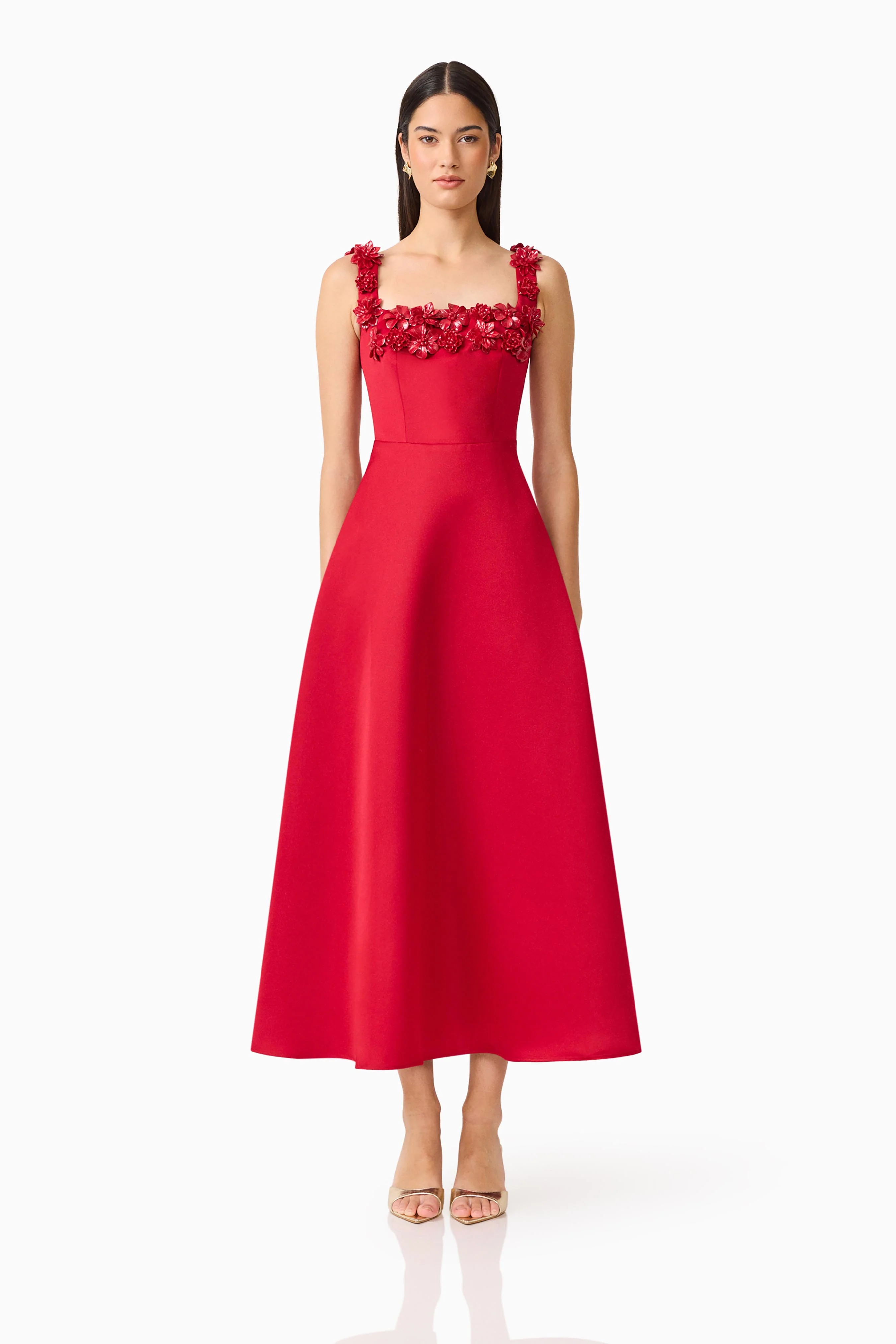 Lucetta Fit & Flare Midi Dress in Red