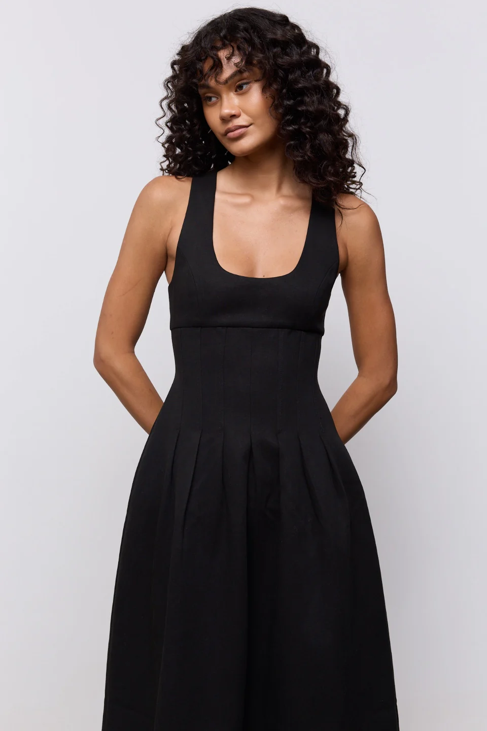 Cotton Mix Cinched Midi Dress