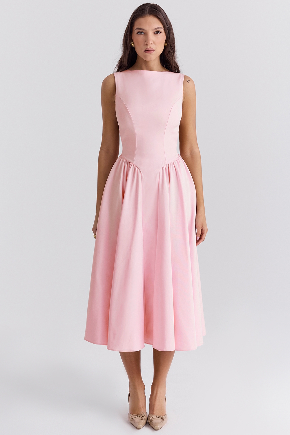 Ballerina Pink Twill Midi Sundress