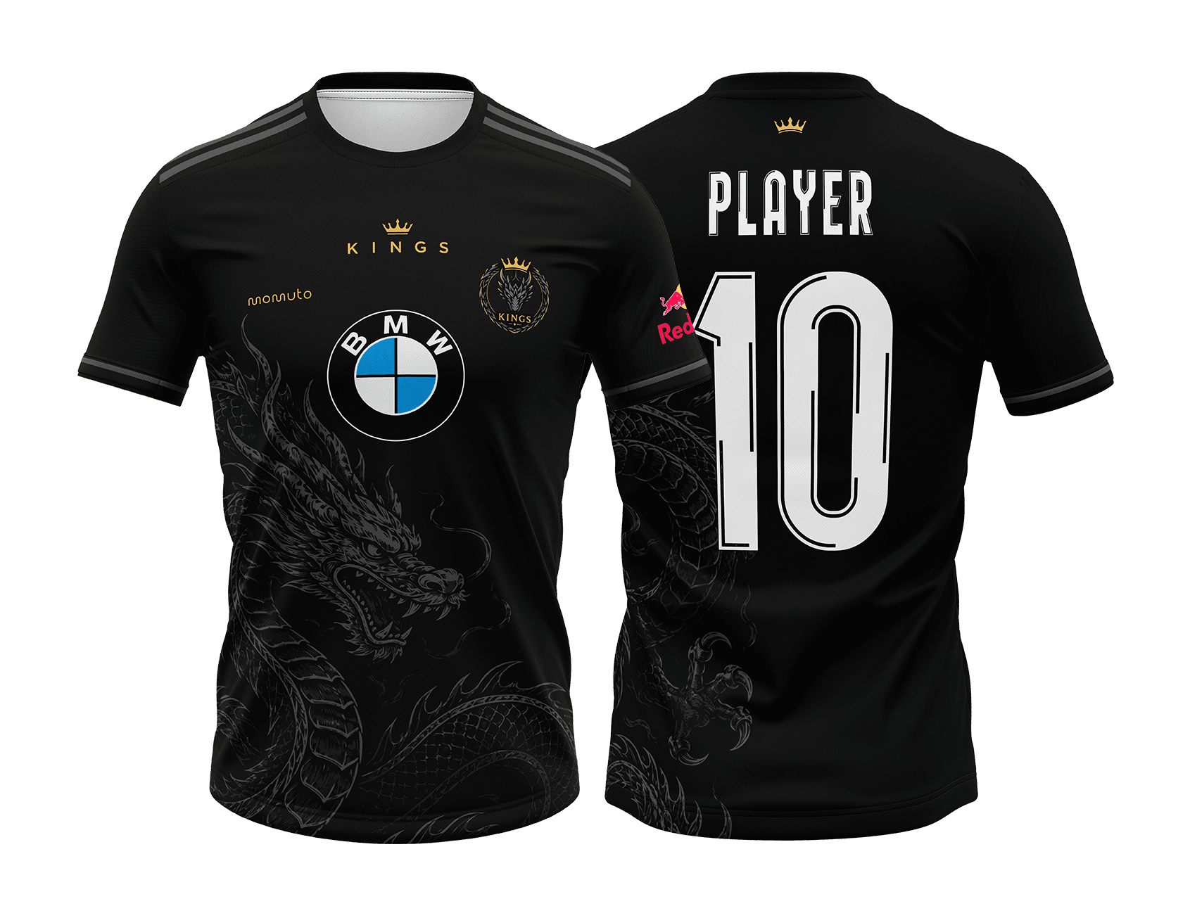 Real dye-sublimated MOMUTO jersey produced from an AI football kit render