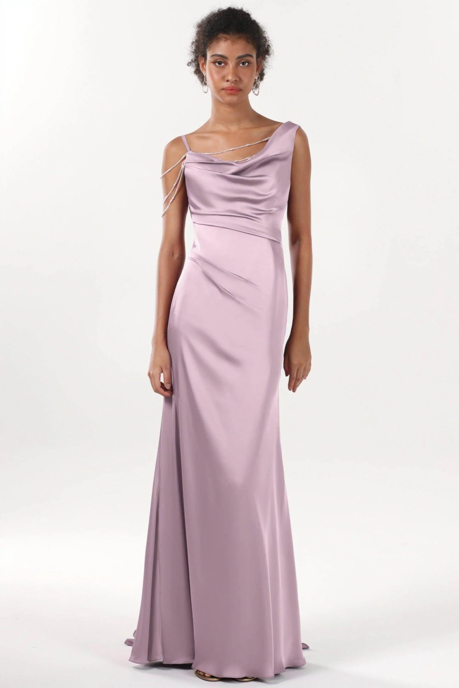 Sheath-Column Sweep-Brush Train Luxe Satin Bridesmaid Dress CS0600BM