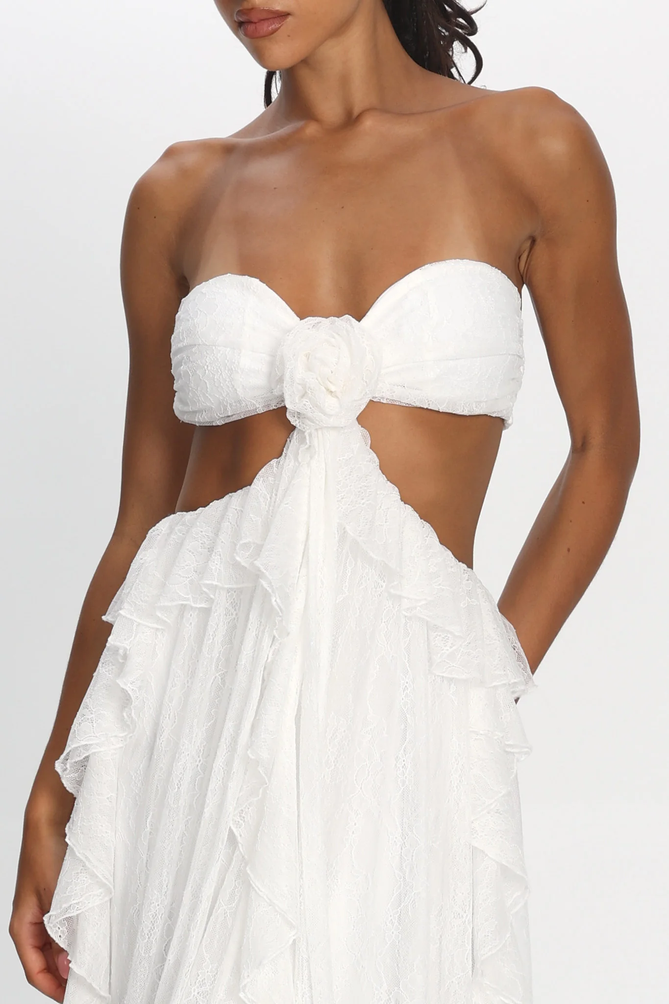 Santiago Cut-Out Ruffle Dress Lace White - luluinthesky