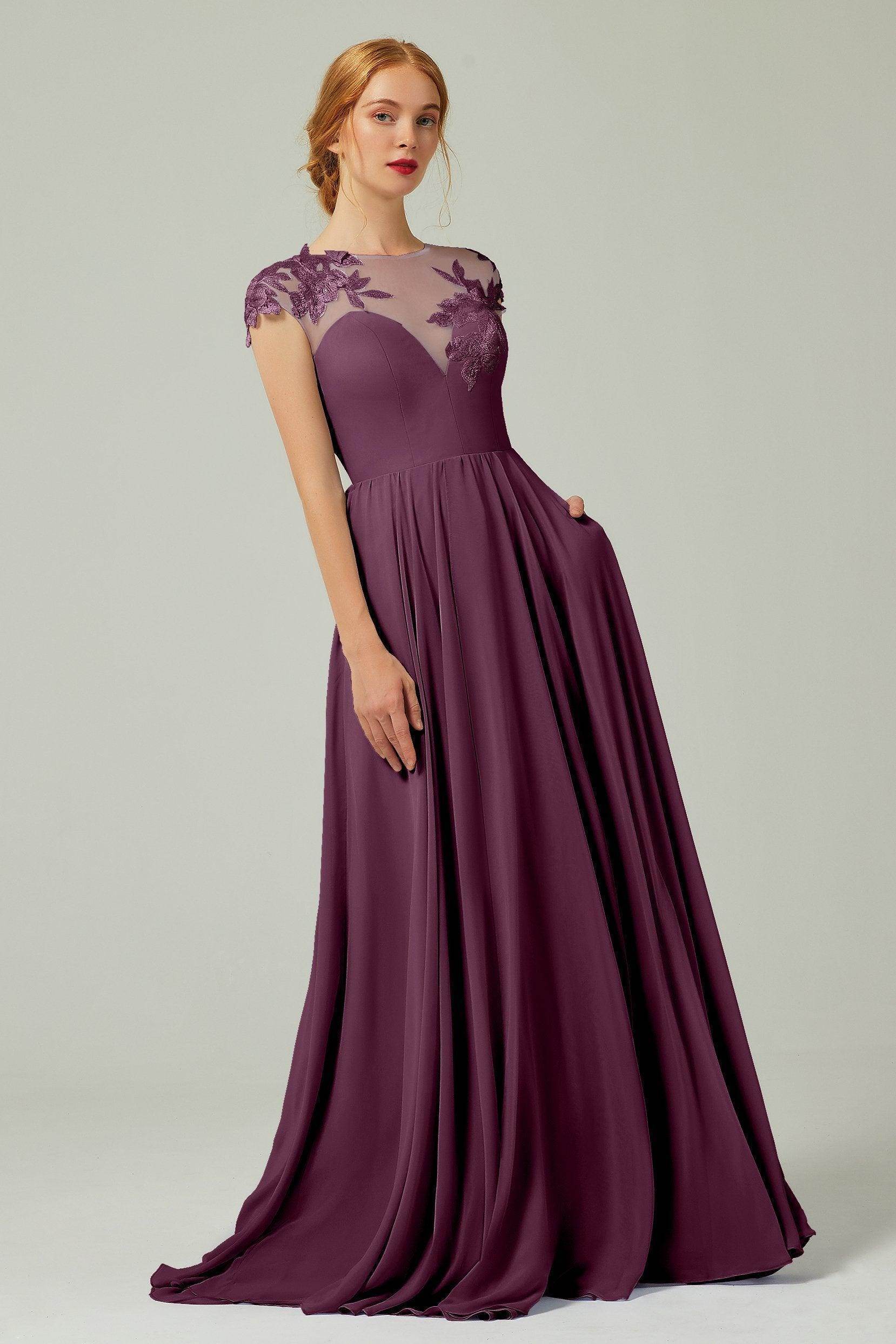 A-Line Sweep-Brush Train Chiffon Bridesmaid Dress CB0248