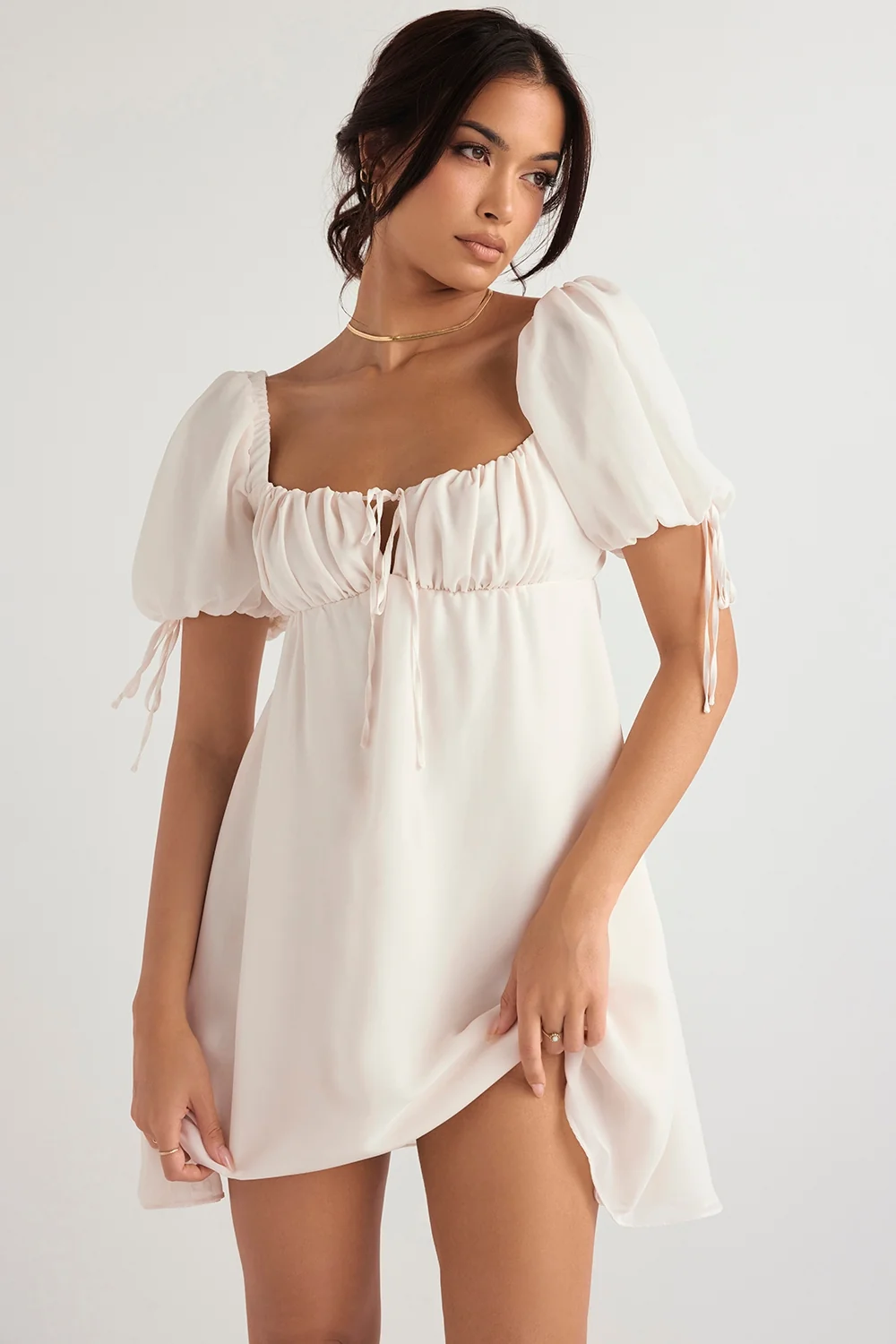 ivory georgette mini dress - sale
