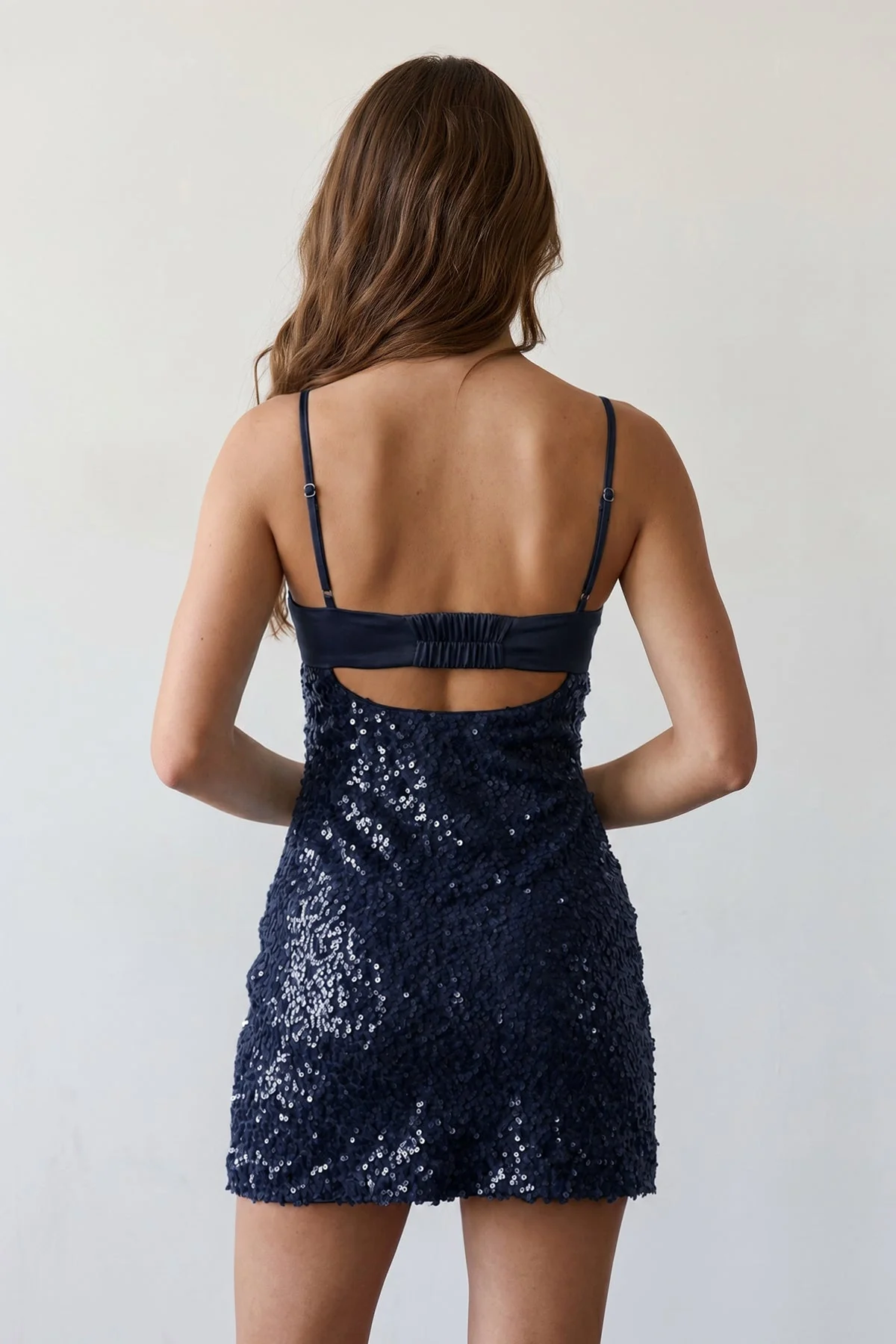 Sky Blue Sparkly Spaghetti Straps Sheath Satin Homecoming Dress With Sequins