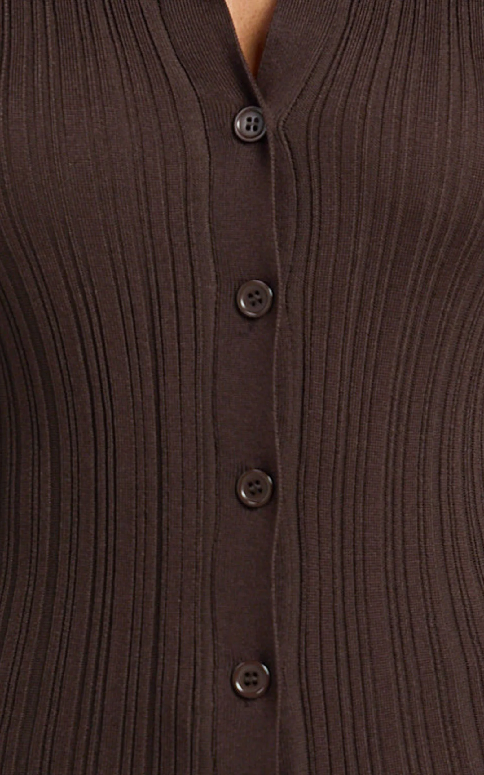 Kelsey Top - Button Through Long Sleeve Knitted Top in Chocolate