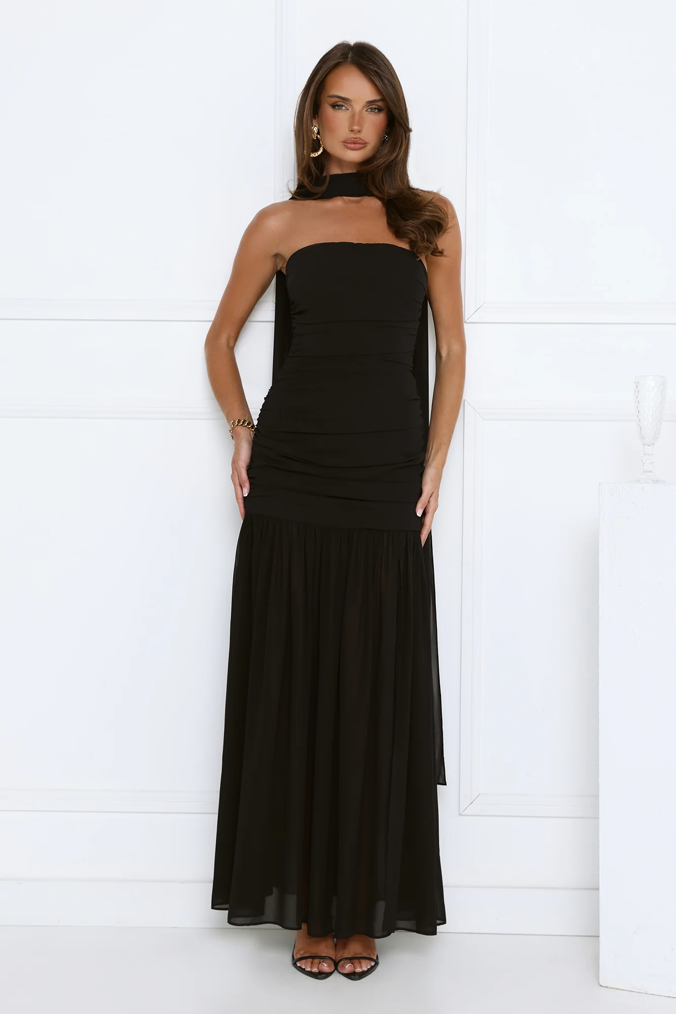 Soirée Glow Strapless Maxi Dress Black