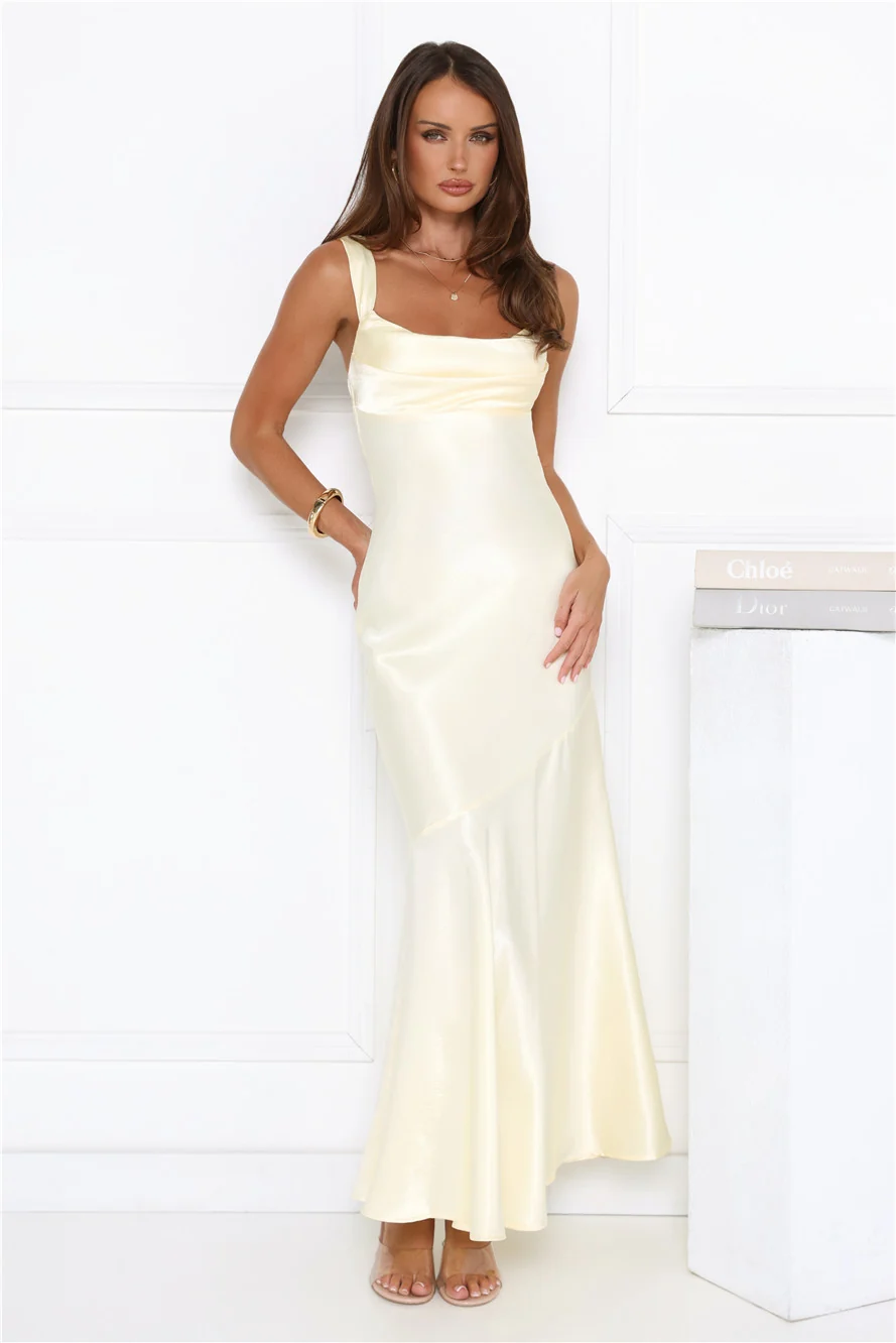 Kiss Crush Satin Maxi Dress Yellow