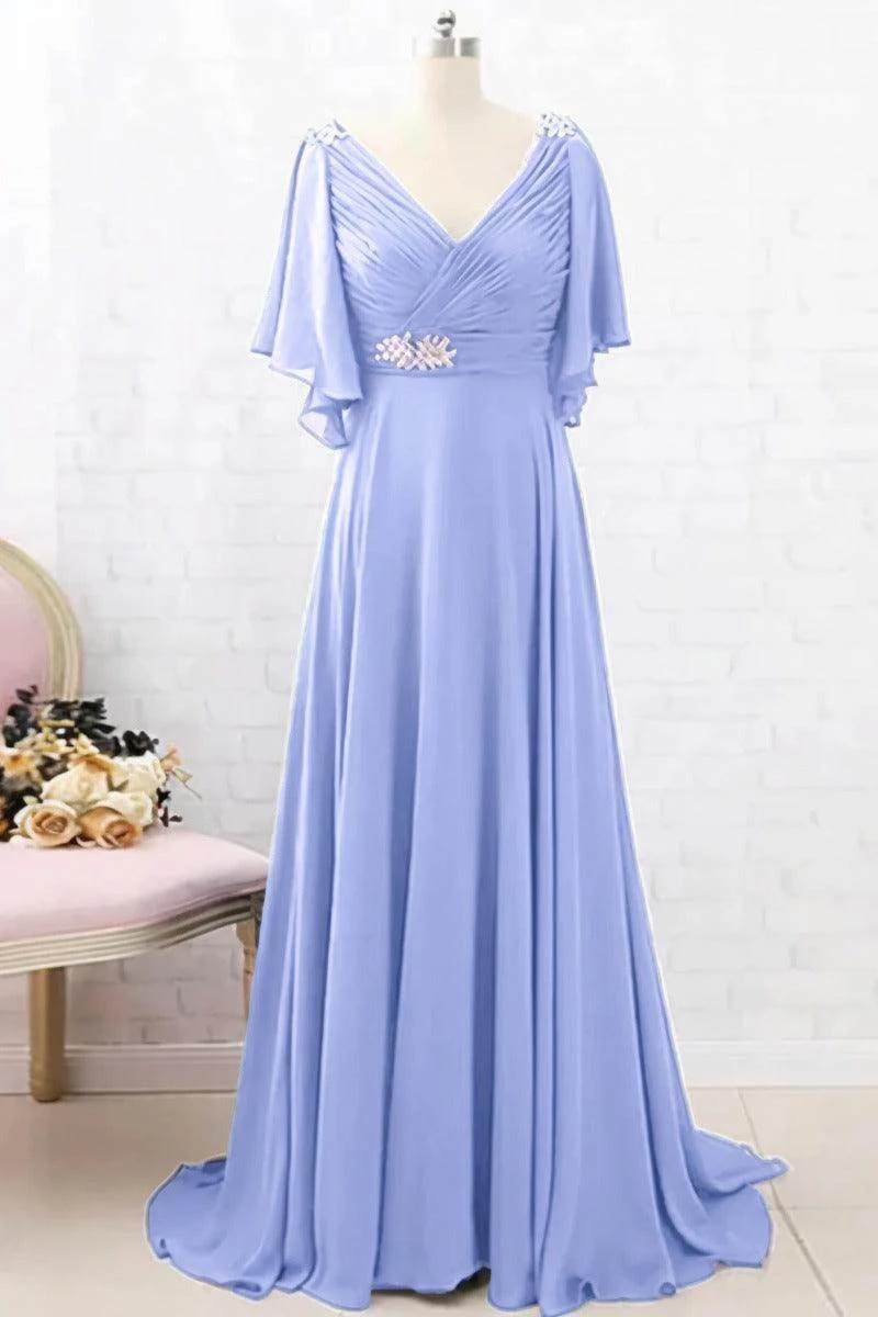 A-Line Sweep-Brush Train Chiffon Mother Dress CM0082