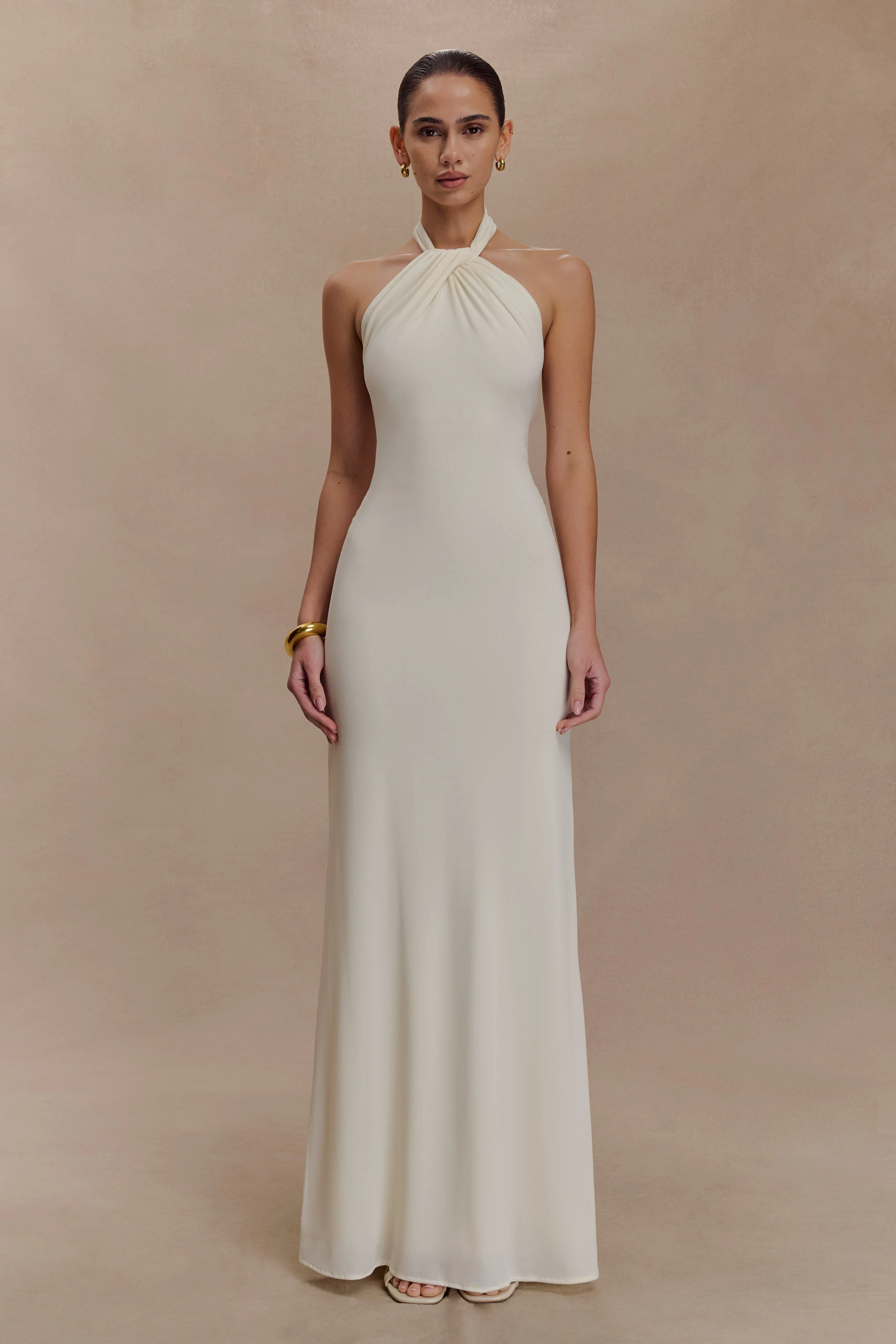 Elyna Slinky Halter Maxi Dress - Ivory