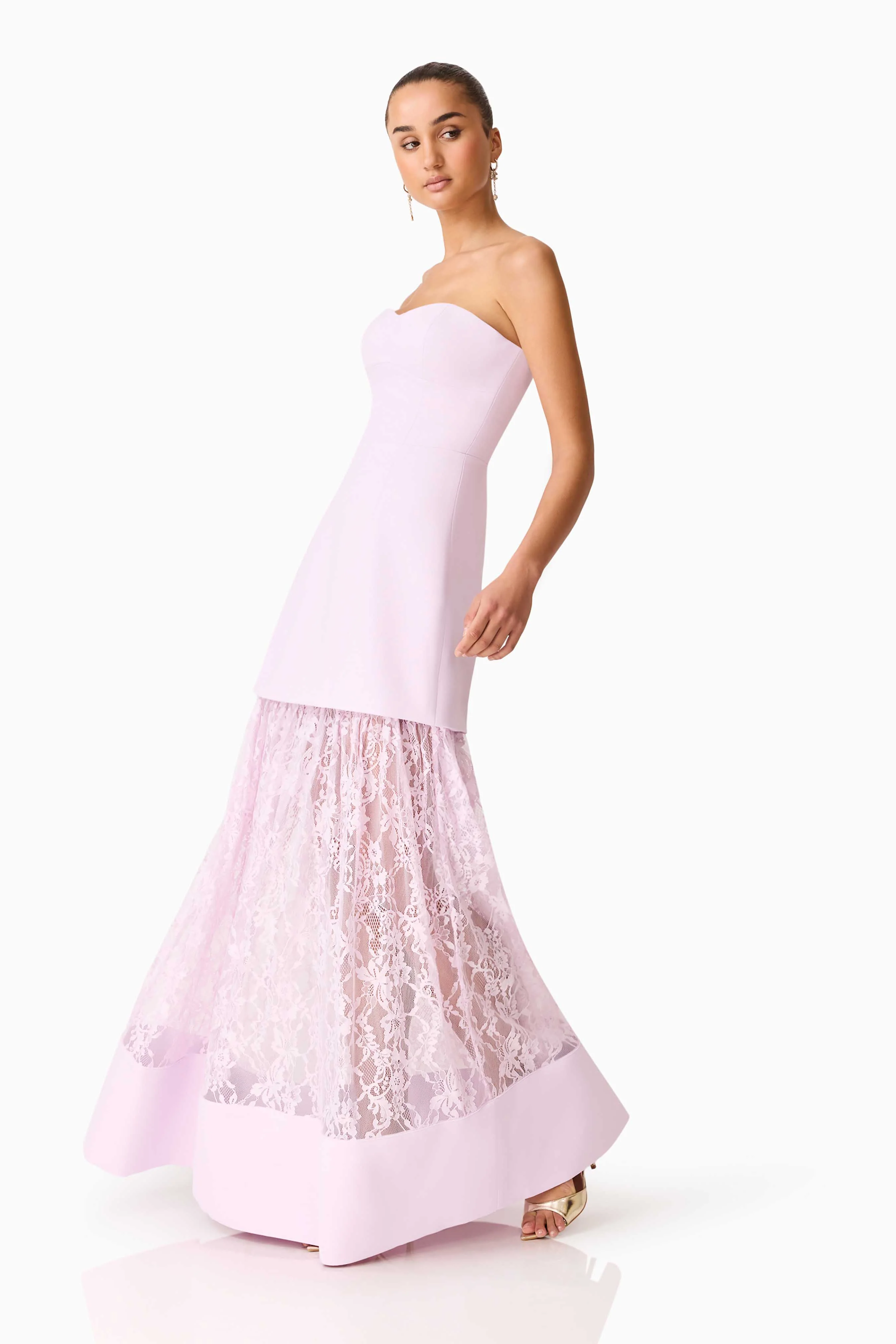 Saphine Strapless Lace Gown in Pink
