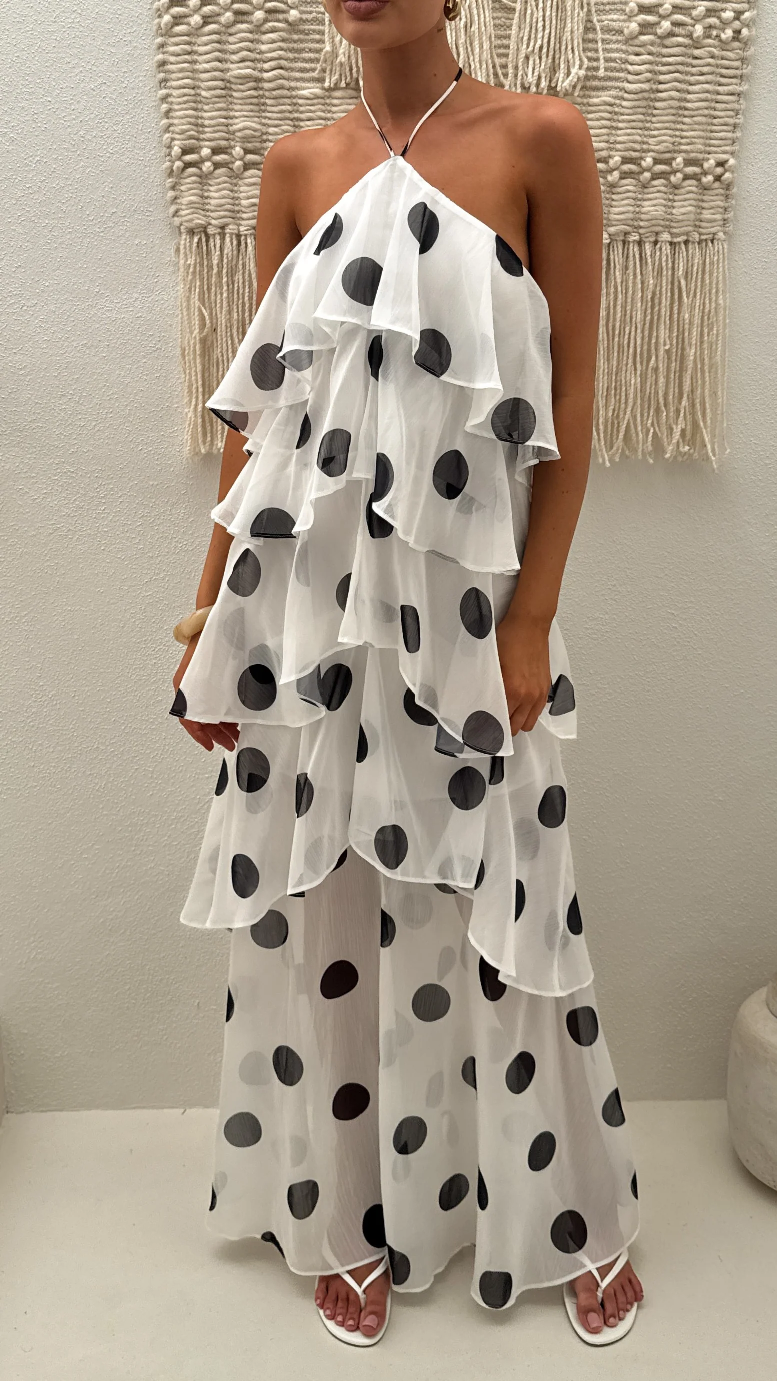 Loana Maxi Dress - White/Black Spot