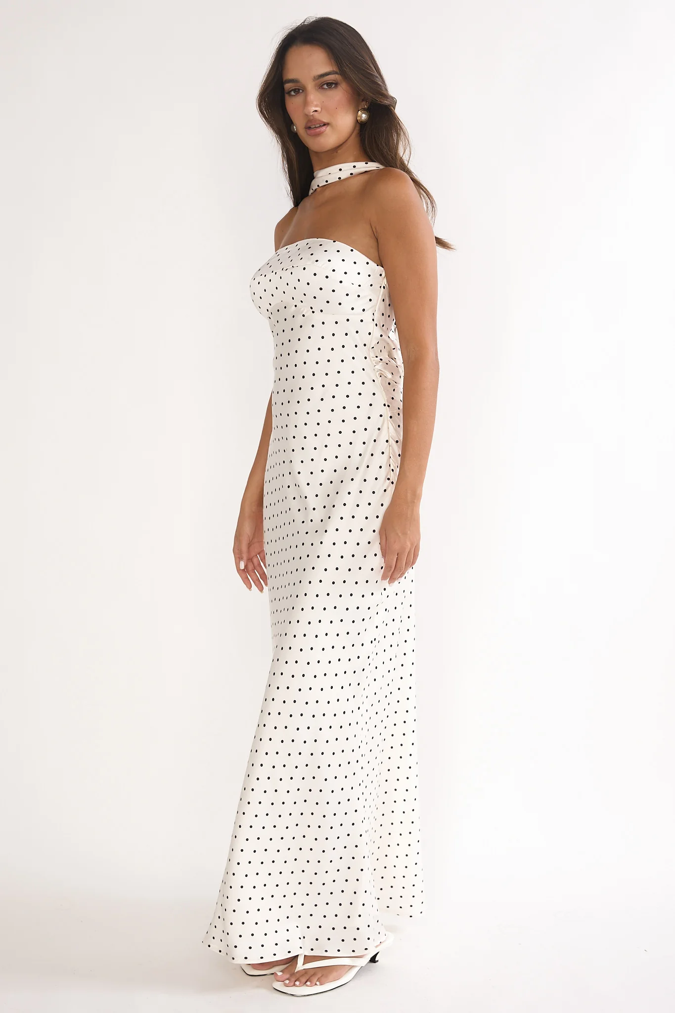 Damsel Reverse Halter Maxi Dress Polka Dot White