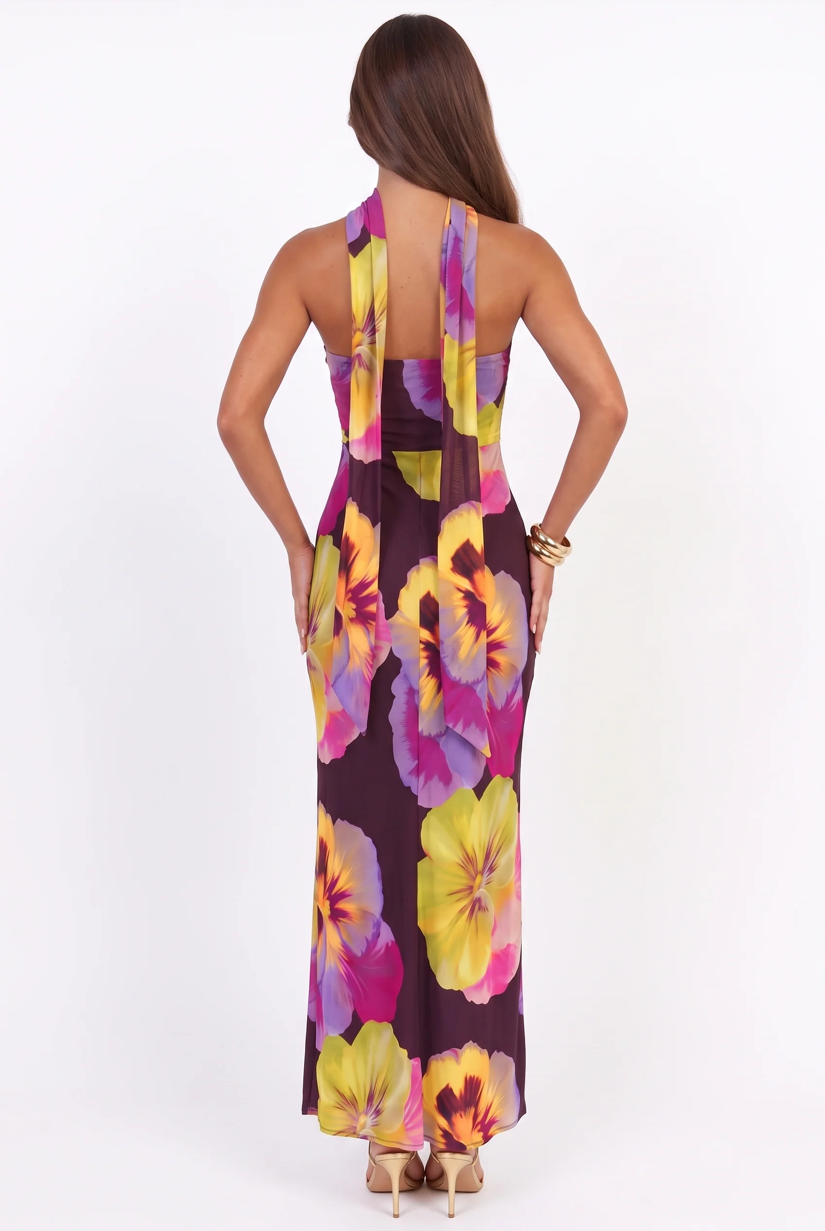Pansies in Palm Beach Scarf Maxi Dress