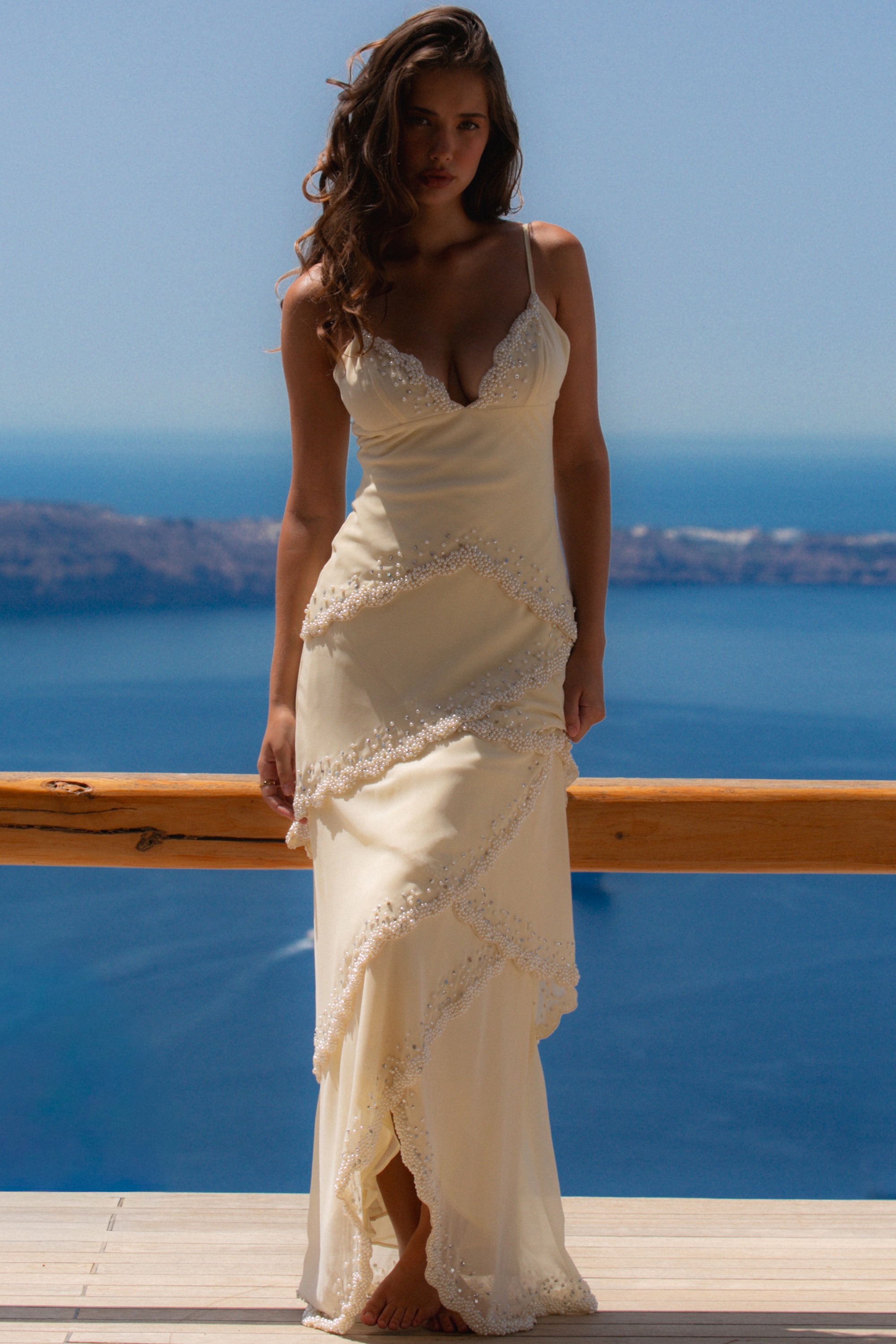 Vanilla Georgette Hand Embellished Tiered Maxi Dress - Limited Edition