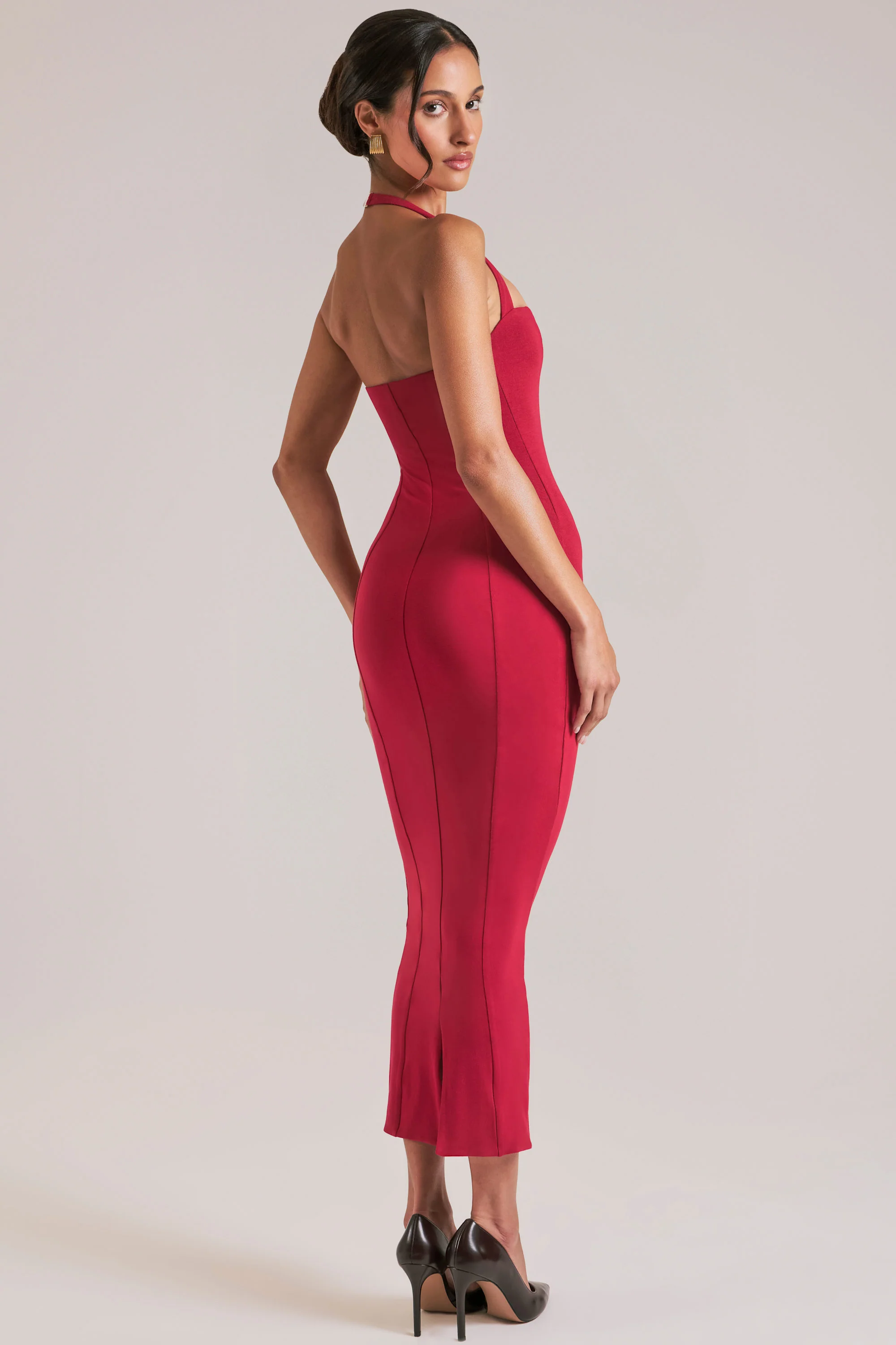 Halterneck Midaxi Dress in Cherry Red