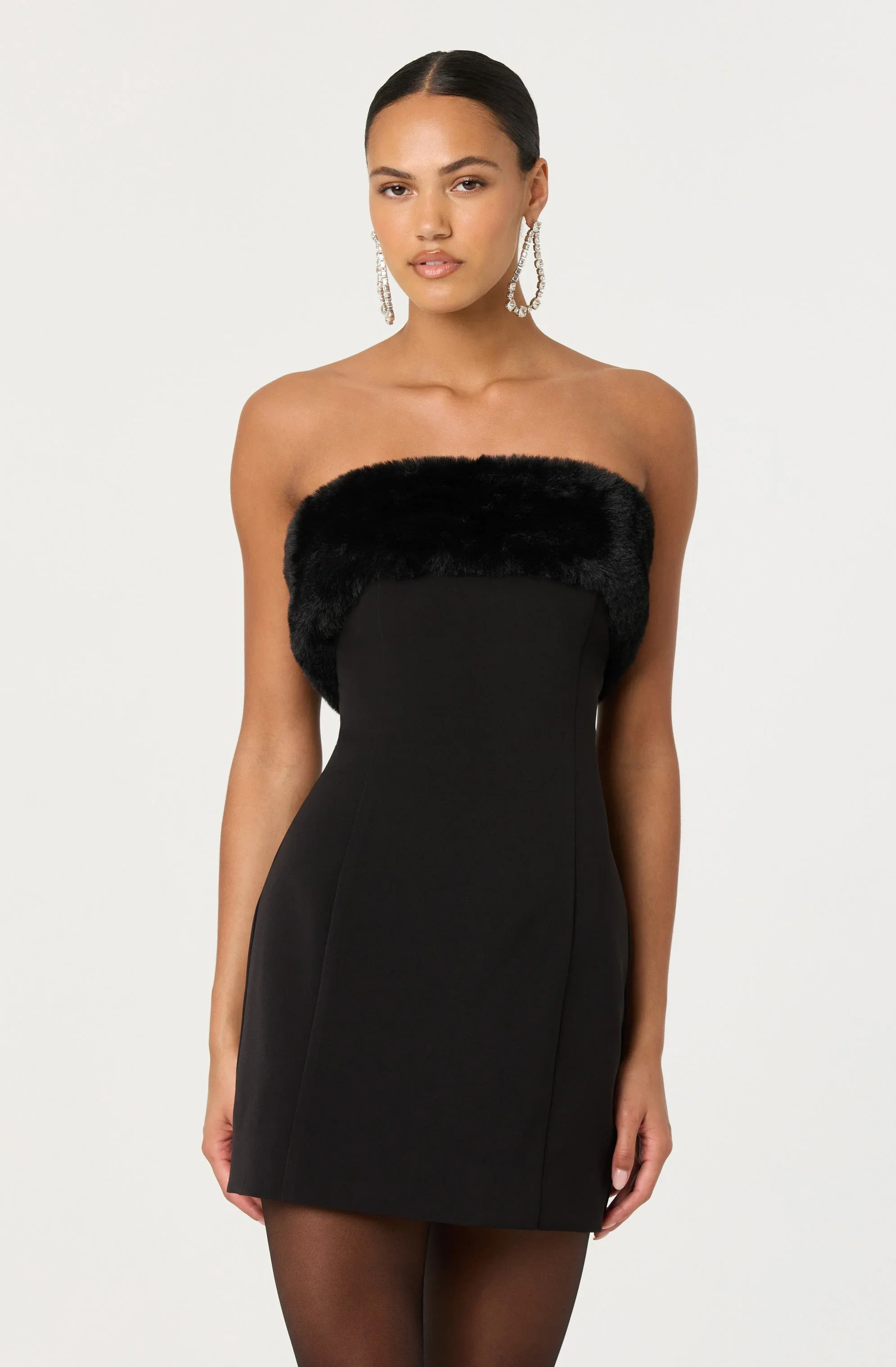 Amya Strapless Faux Fur Dress