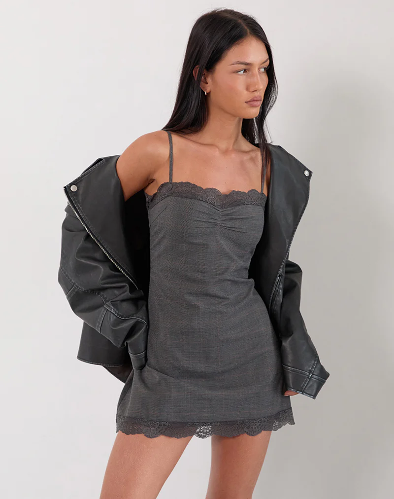 Larna Mini Dress in Check Tailoring Grey