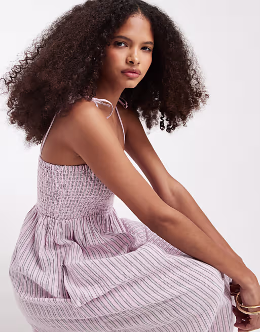 JJXX seersucker stripe maxi dress in pink