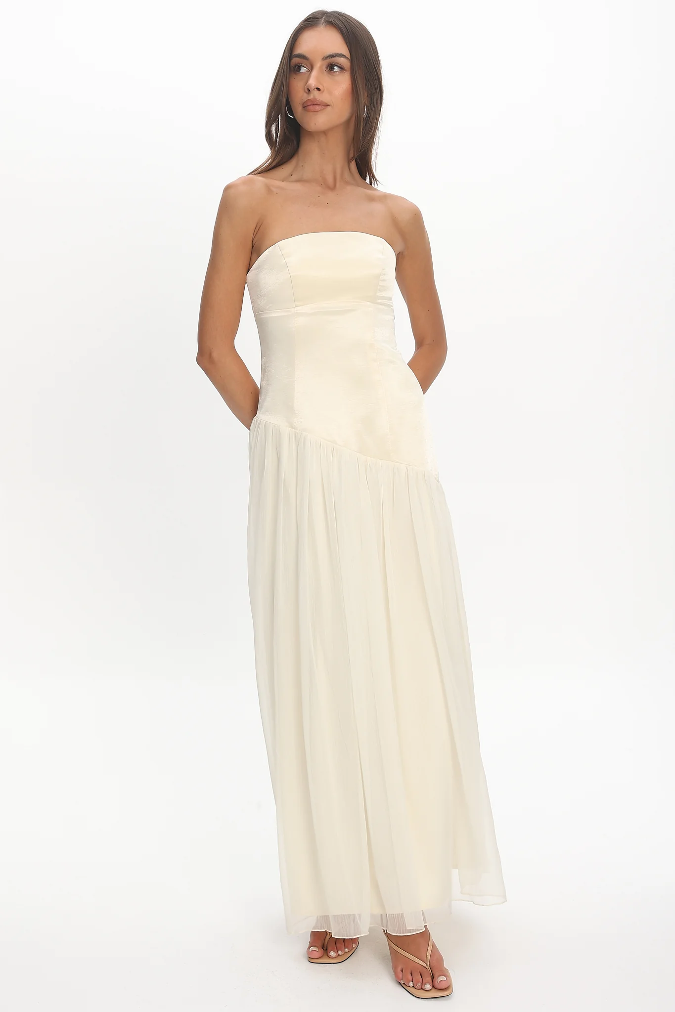 Karielle Asymmetric Drop Waist Maxi Dress Butter
