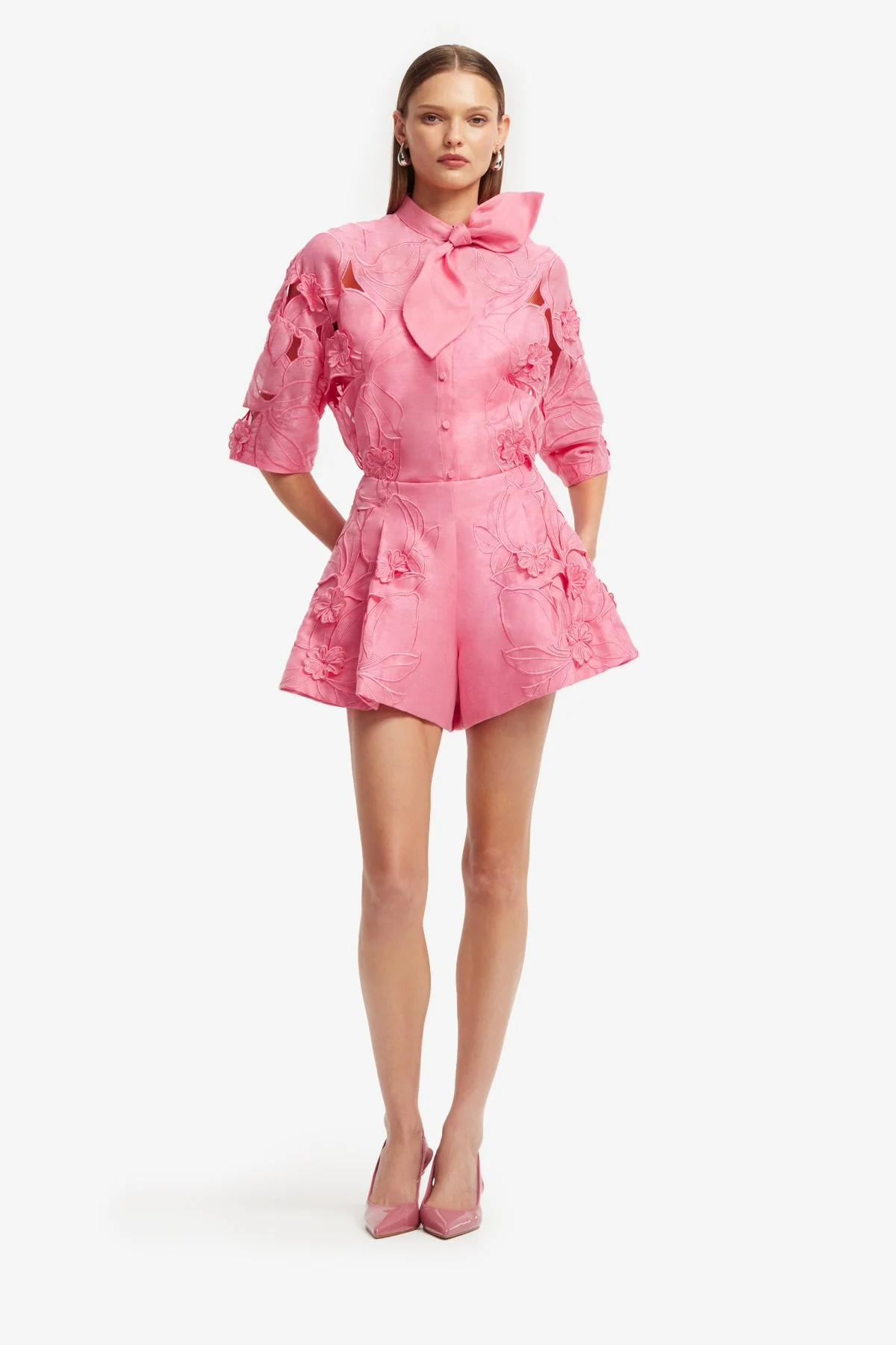 Brooklyn Appliqué Bow Puff Sleeve Top - Fuchsia