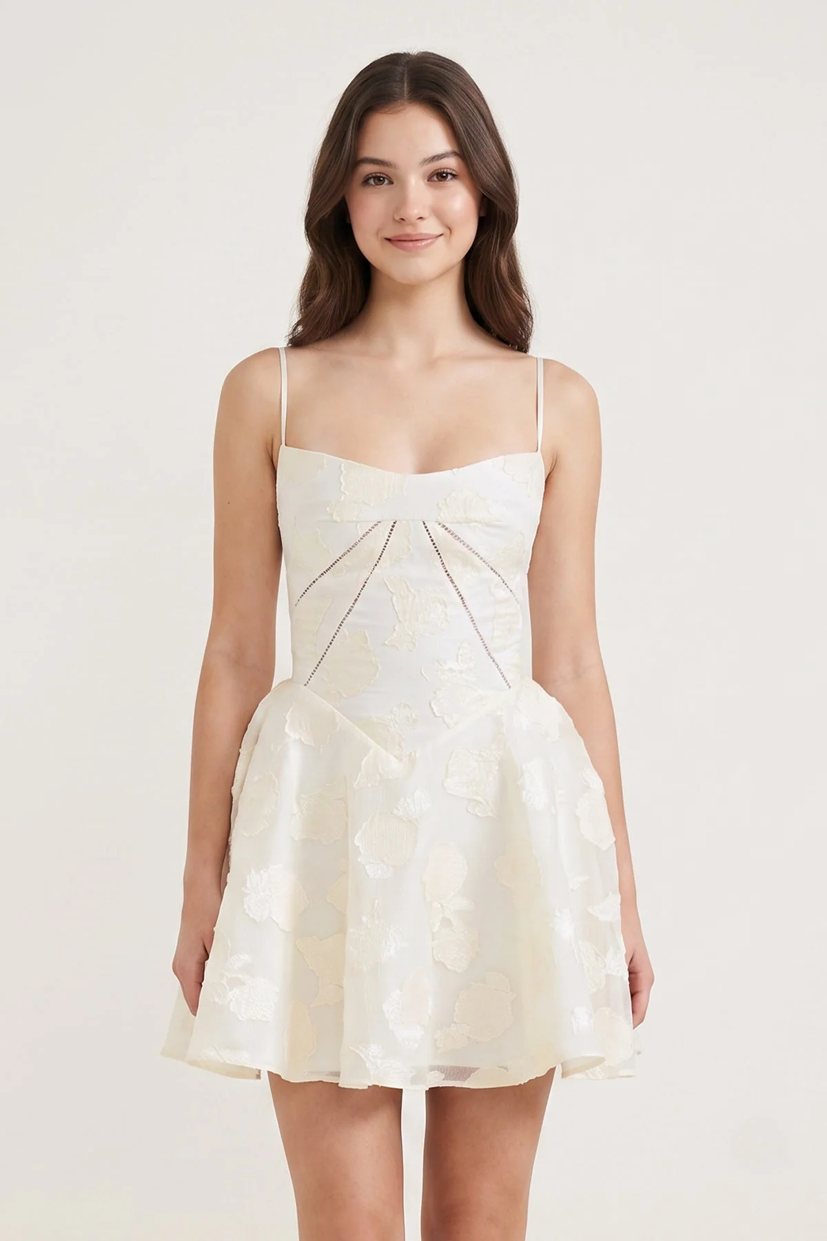 Ivory Spaghetti Straps Chiffon Jacquard A-Line Homecoming Dress