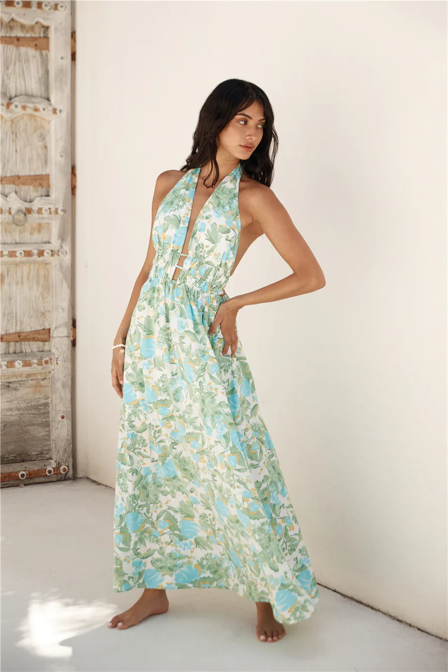 Ripe Mango Halter Maxi Dress Green