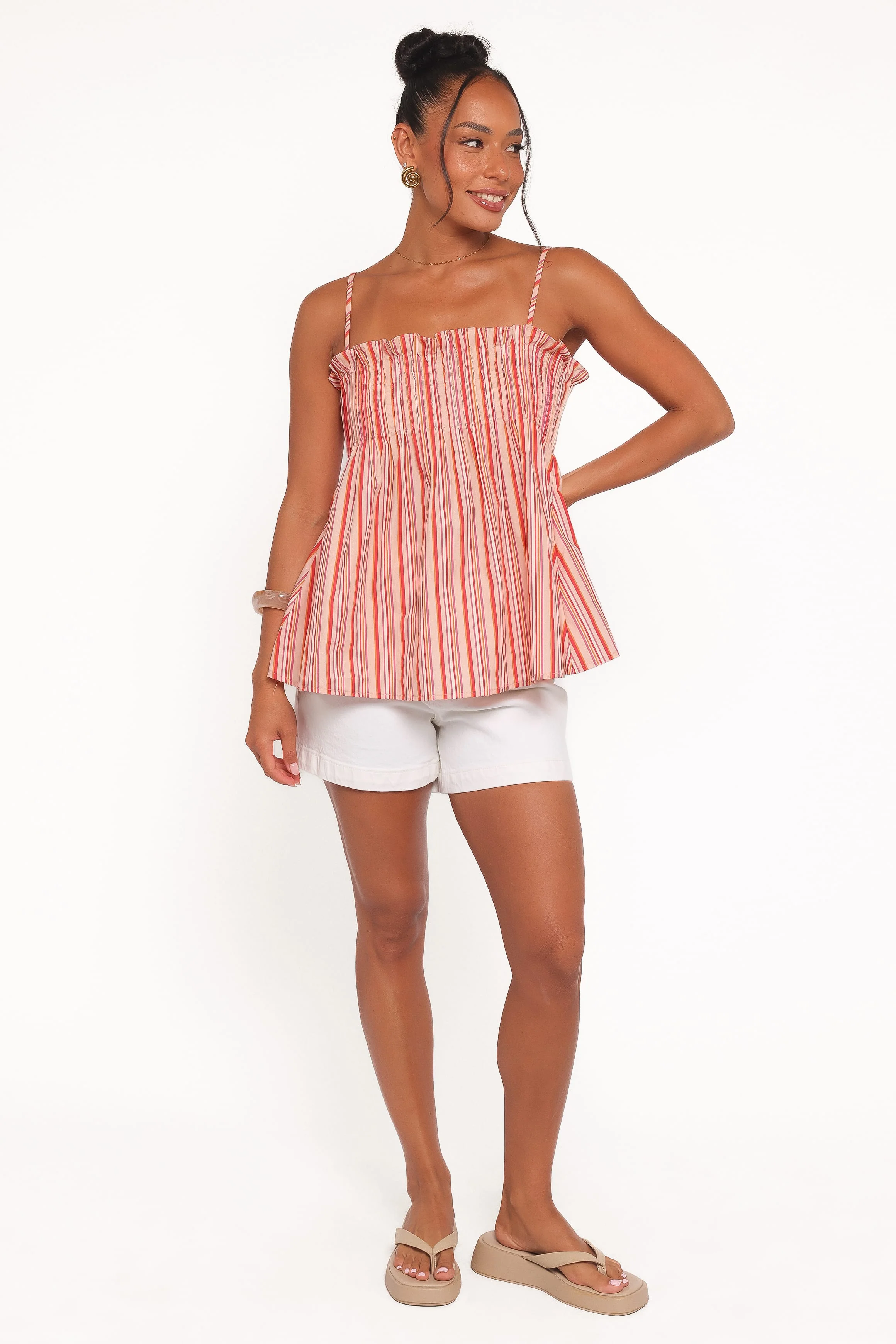 Carson Pleated Top - Peach Stripe