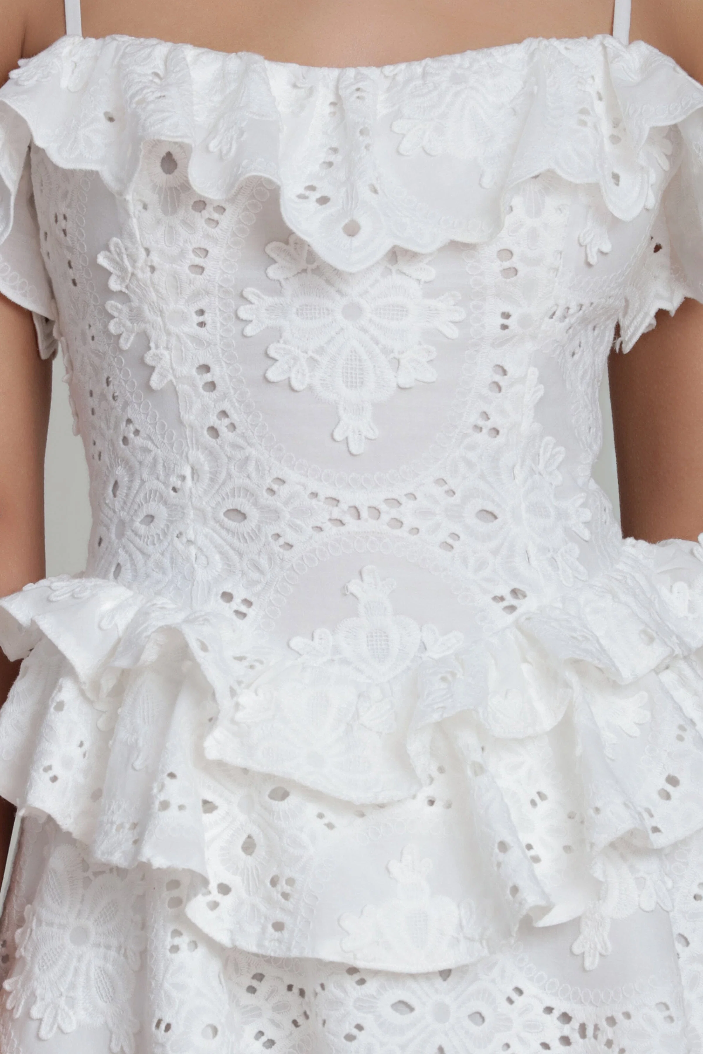 Broderie Anglaise Cotton Ruffle Mini Dress