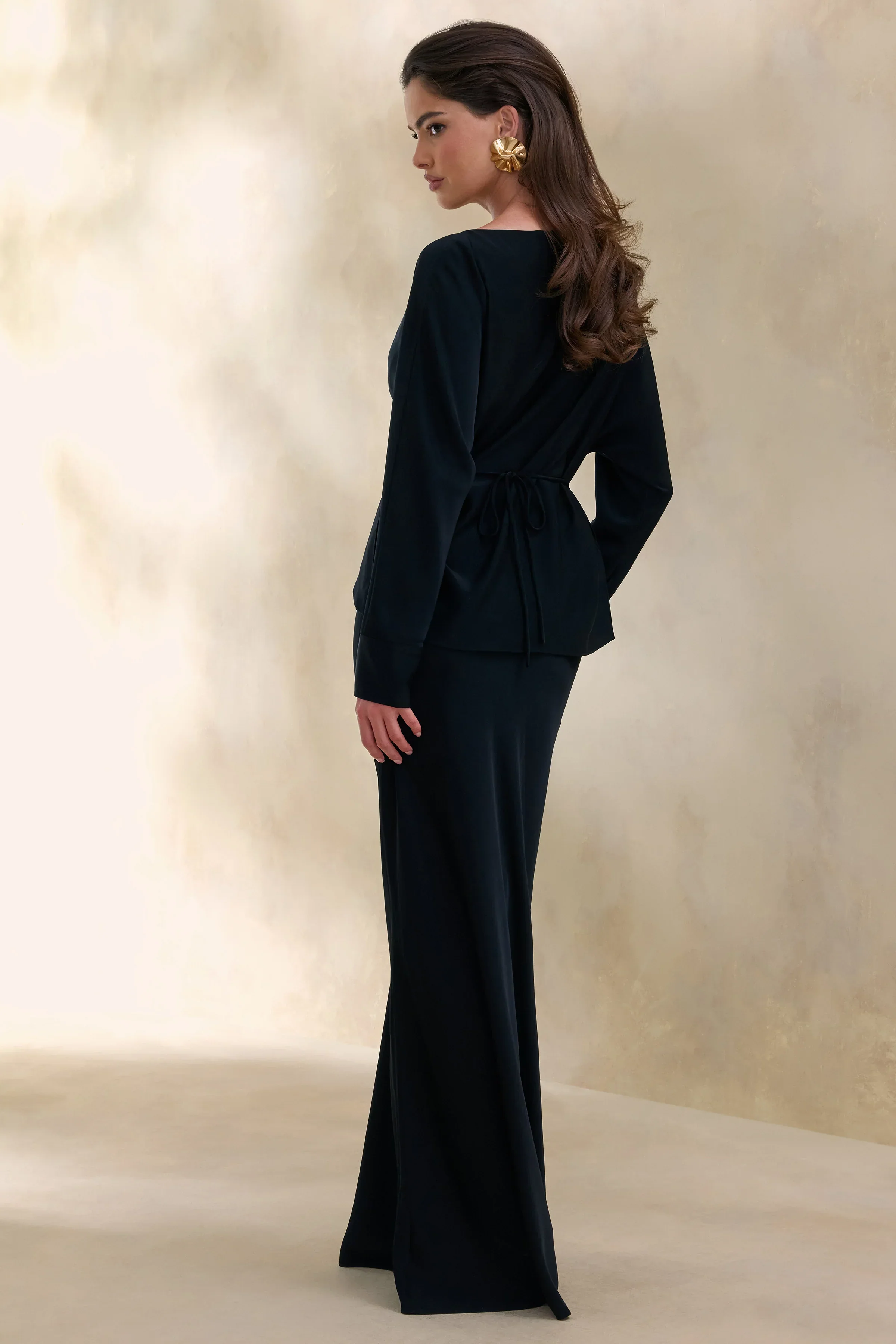Elaria | Black Satin Maxi-Skirt