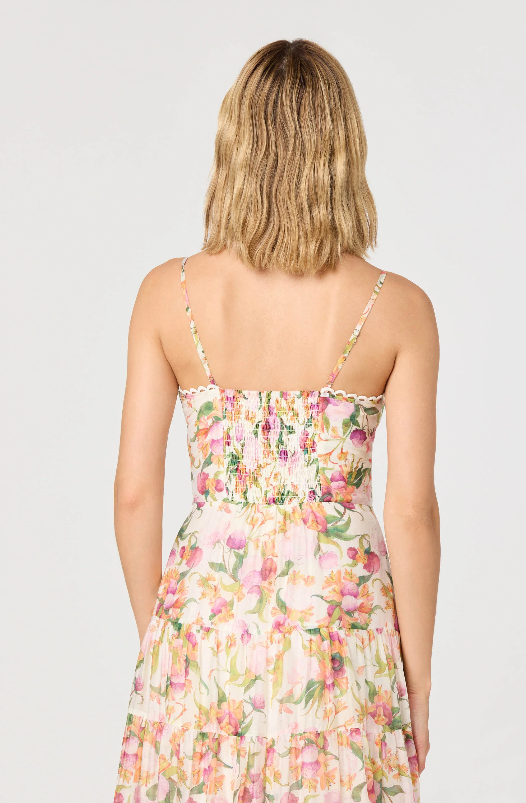 Lianna Floral Scalloped Trim Tiered Maxi Dress