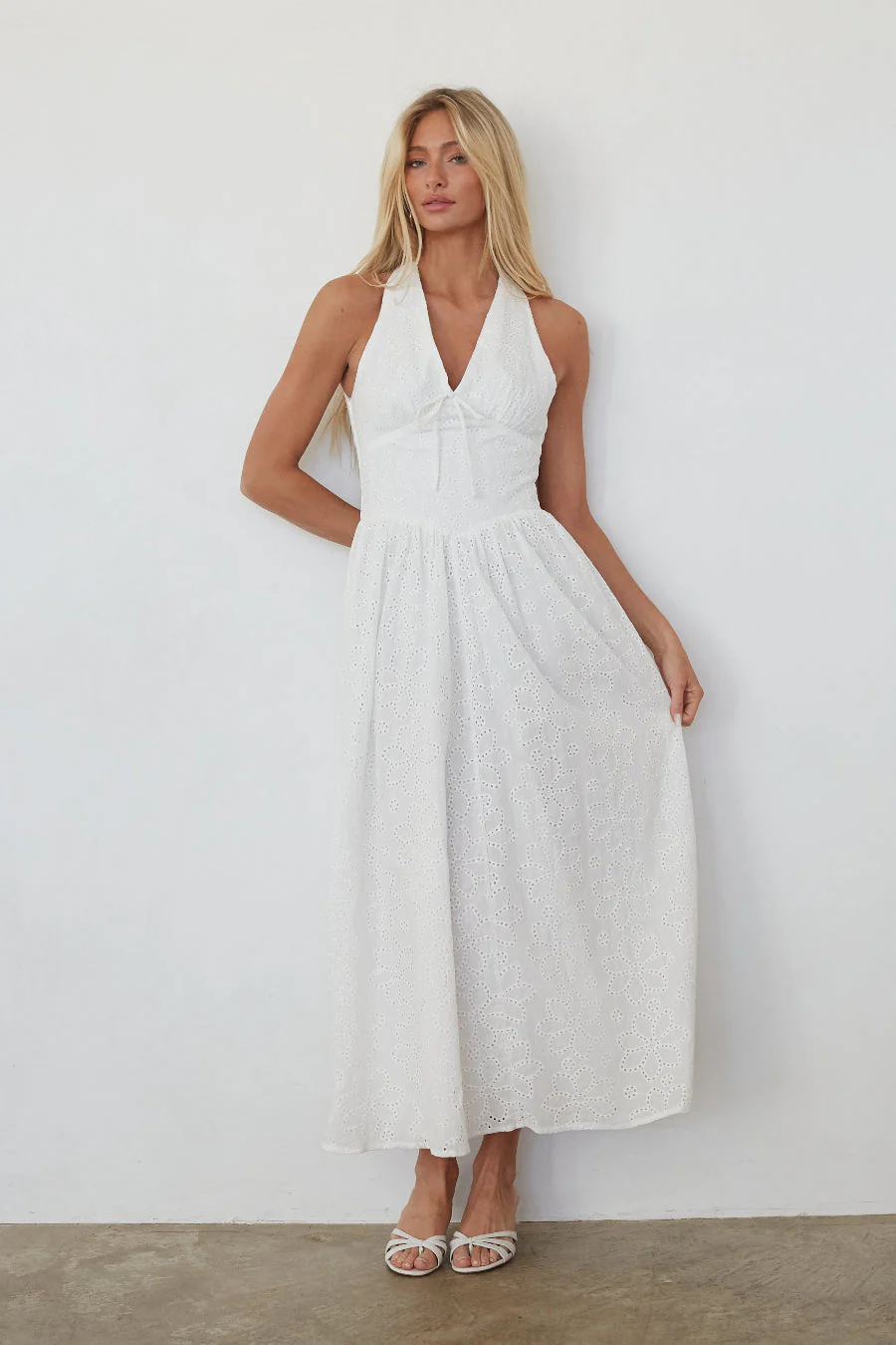 Natasha Eyelet Halter Midi Dress