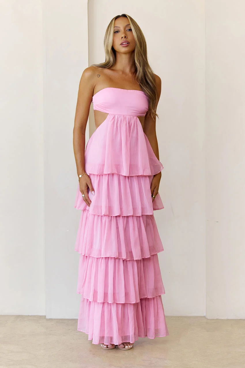 Luxe Mode Strapless Maxi Dress Pink - luluinthesky