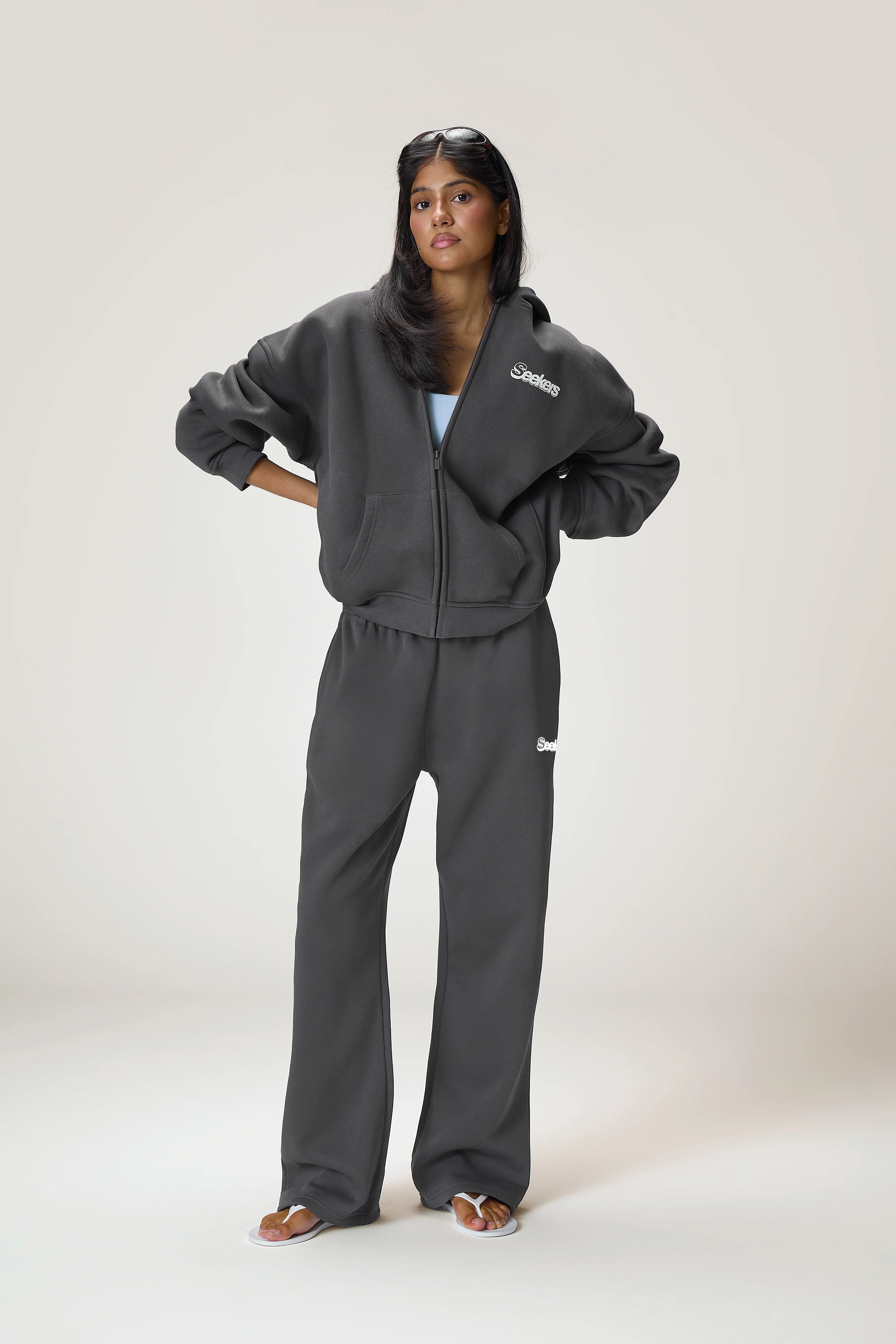 Seekers Sports Zip Up Hoodie in Charcoal