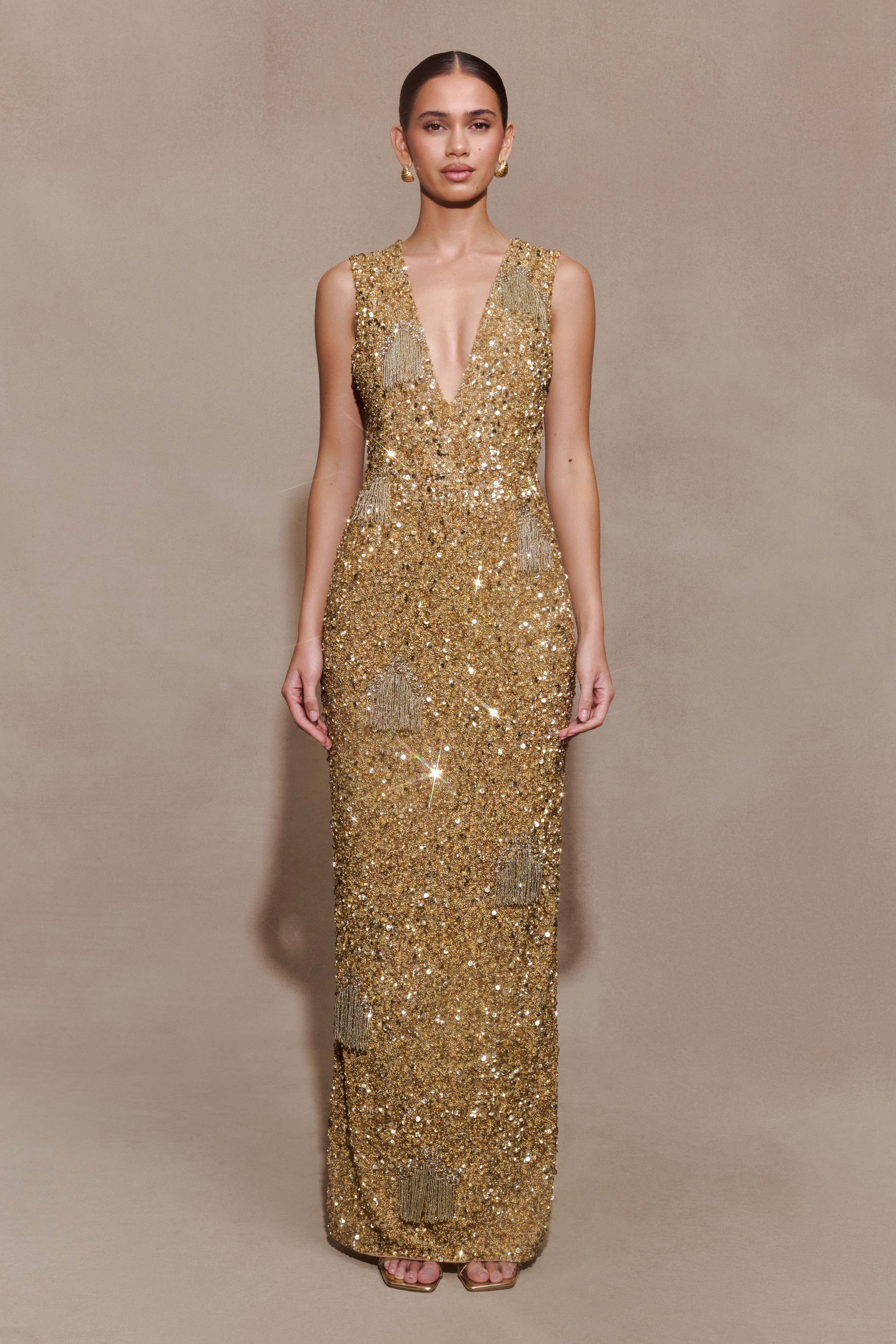 Astor Hand Embellished Maxi Dress - Gold