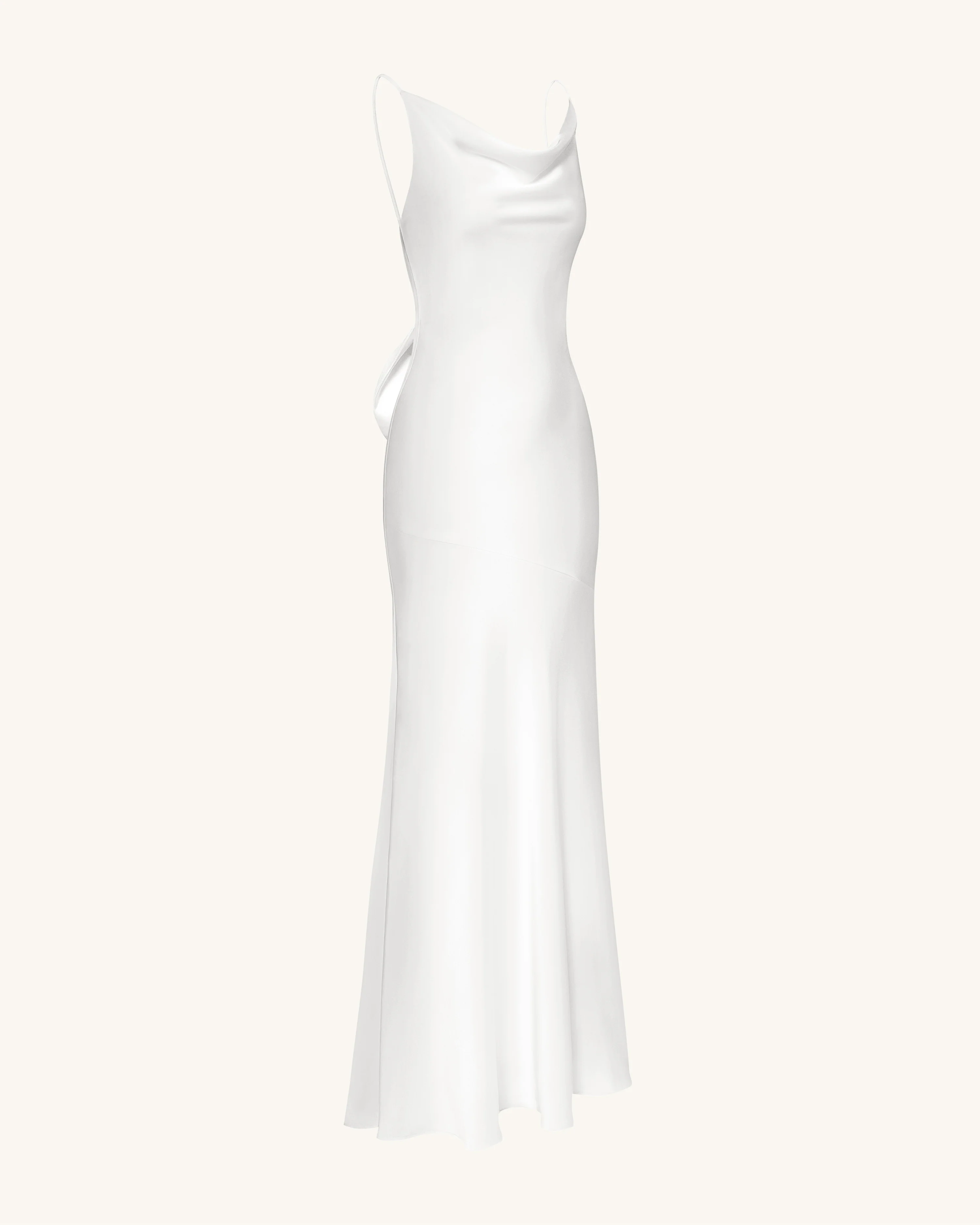 Satin Cowl-Neck Bow-Back Maxi Dress - White - FASHION NOB
