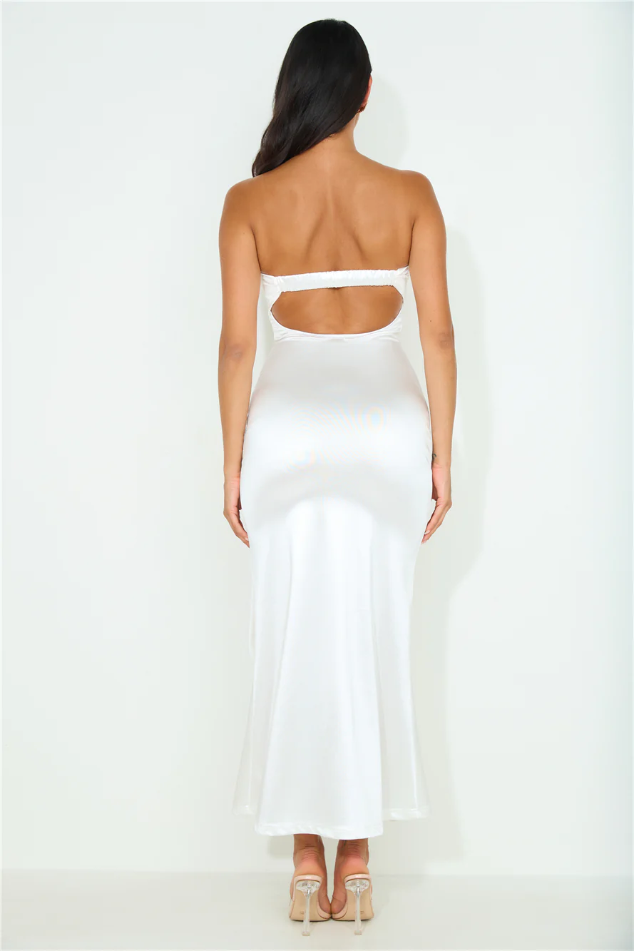 Opal Light Strapless Satin Maxi Dress White - luluinthesky