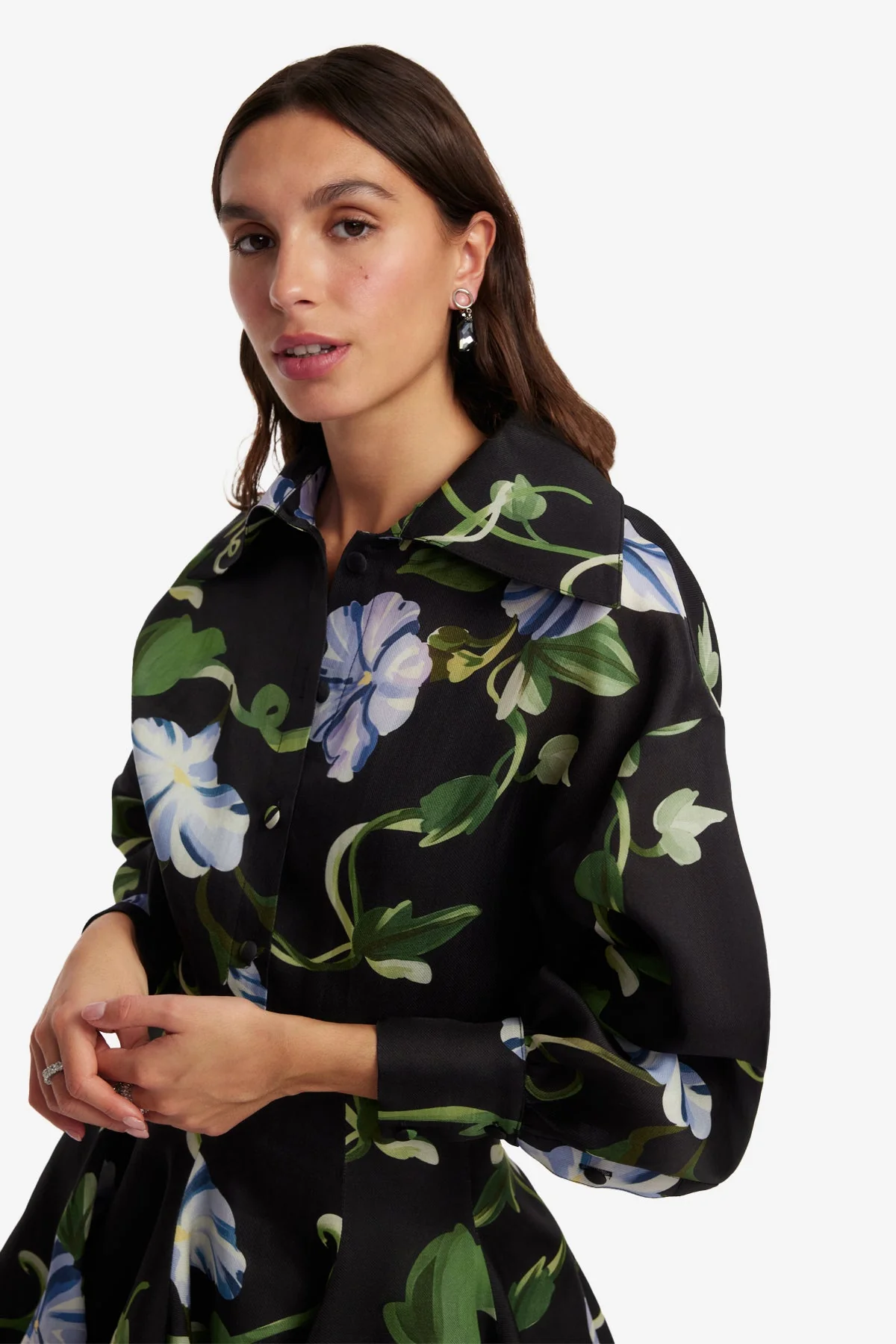 Kathleen Silk Blouse - Vine Print in Ebony