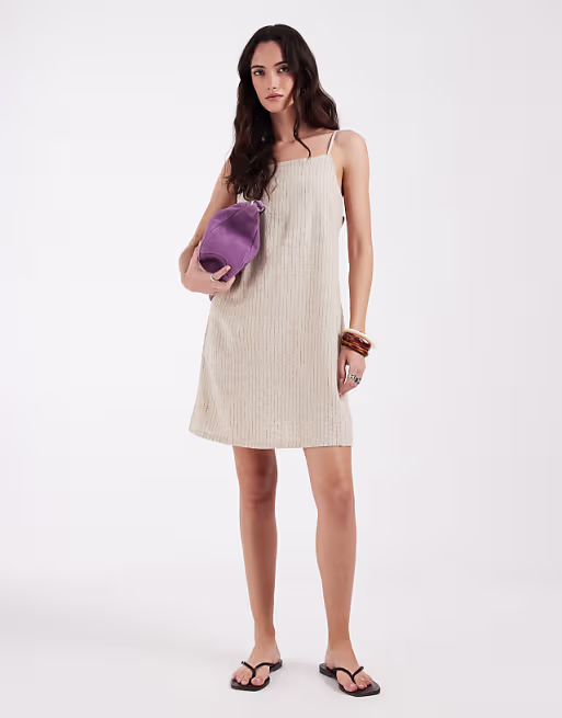 JJXX linen blend mini dress in beige