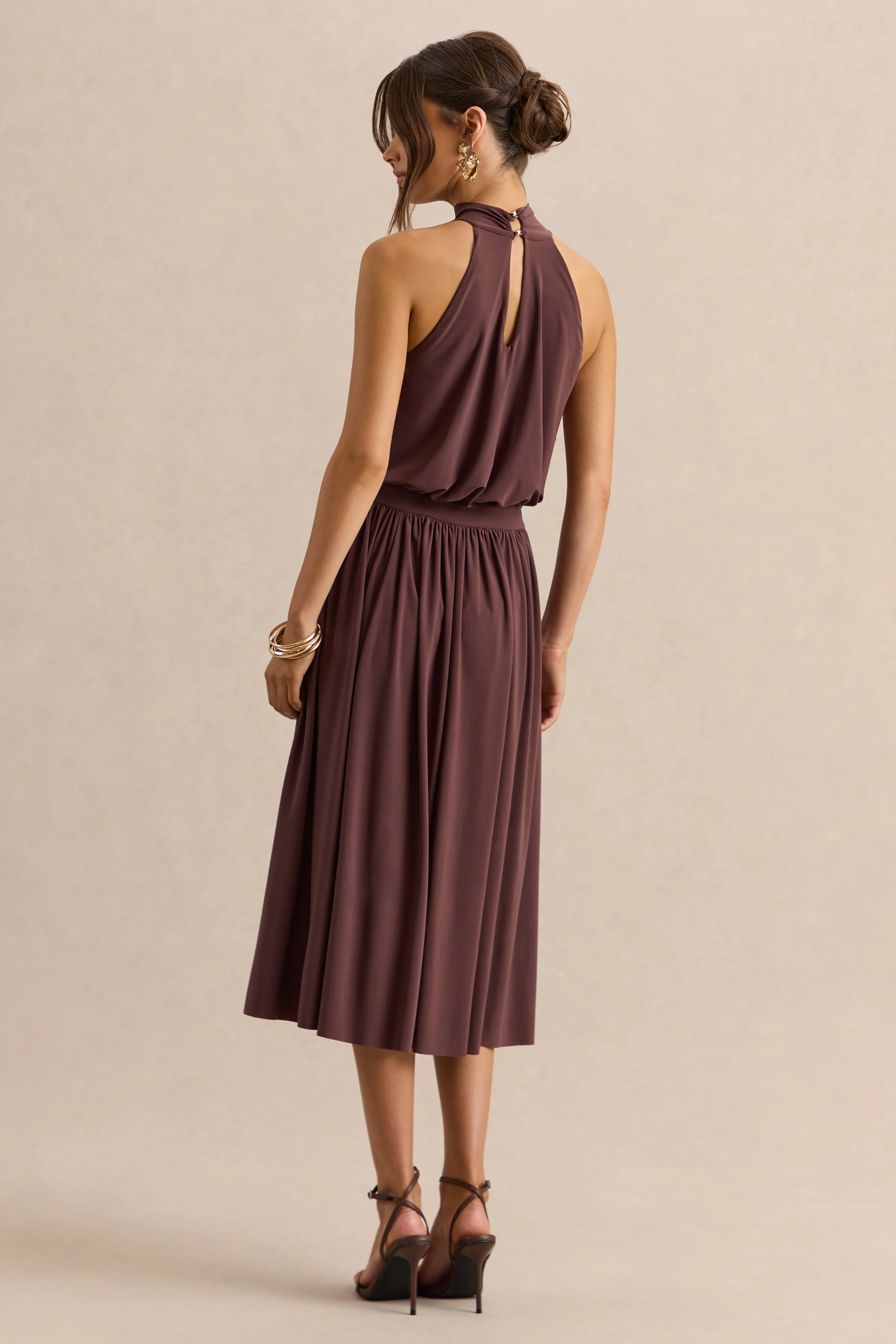 Hedira | Brown High-Neck Midi Dress