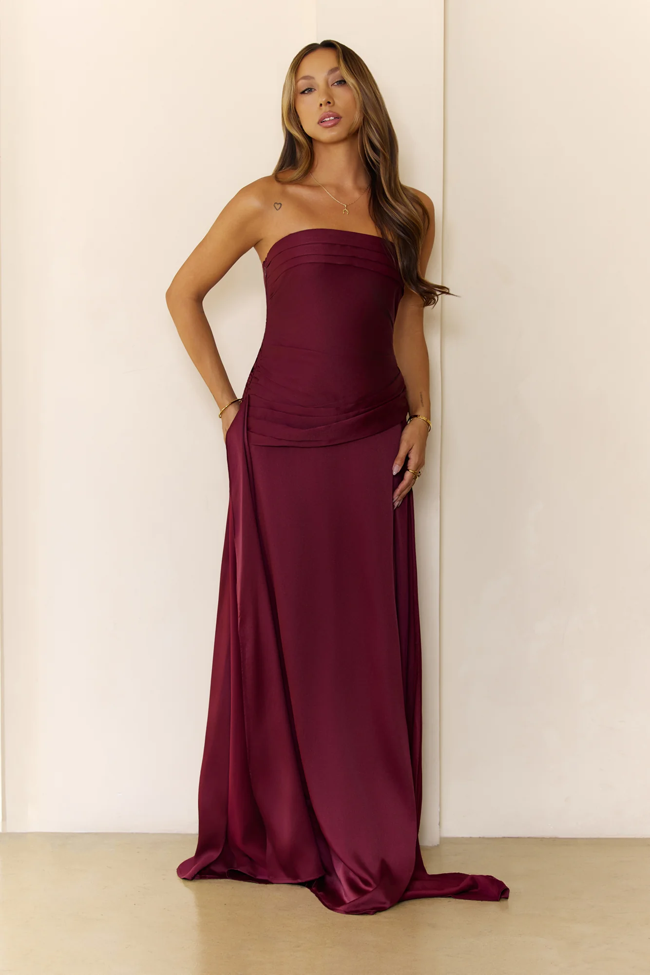 Sugar Cubes Strapless Maxi Dress Wine