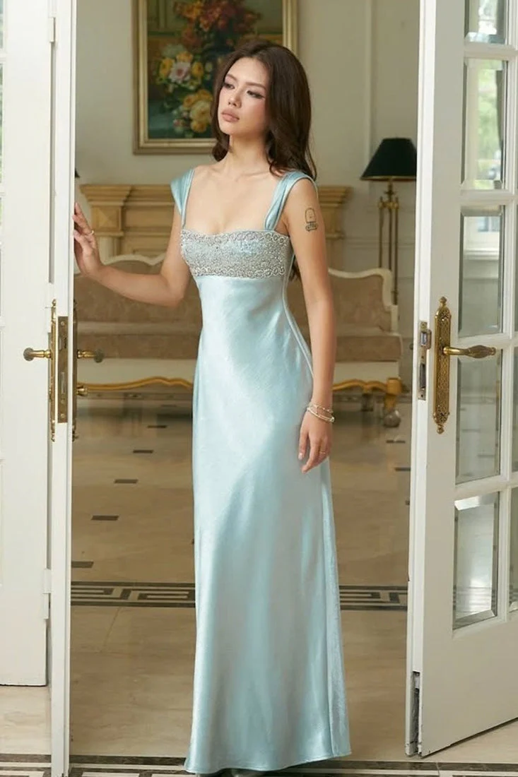 Patchwork Rhinestone Ruched Elegant Maxi Dress