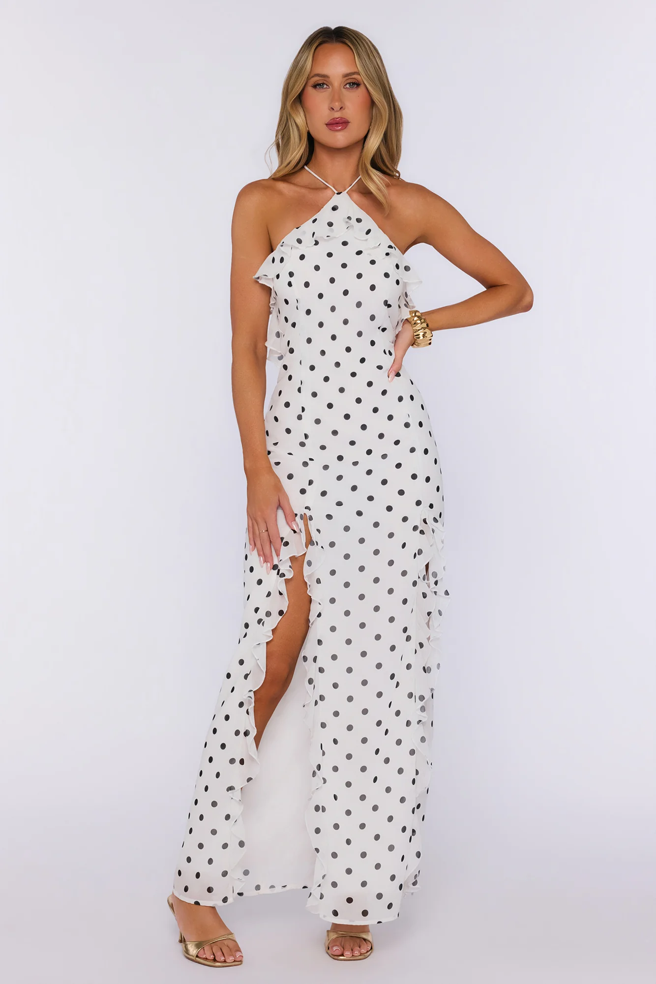Soft Fame Polka Dot Maxi Dress White