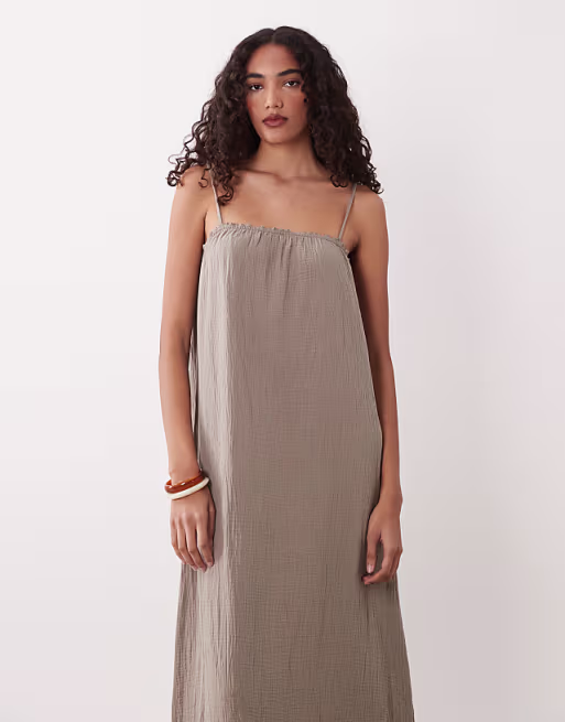 JDY Tall cheesecloth sleeveless maxi dress in light brown