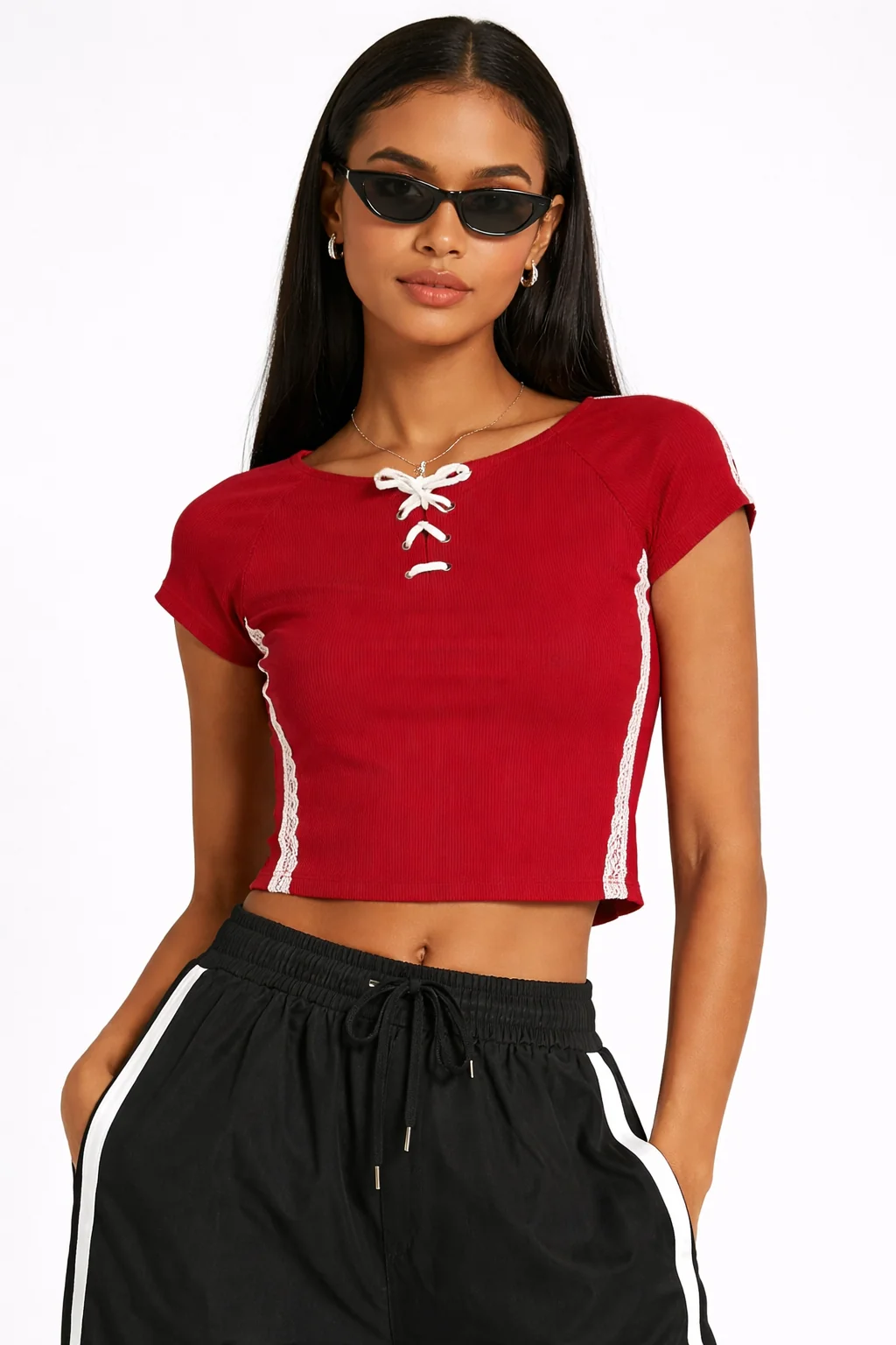 Lace-Up Raglan Cropped Tee
