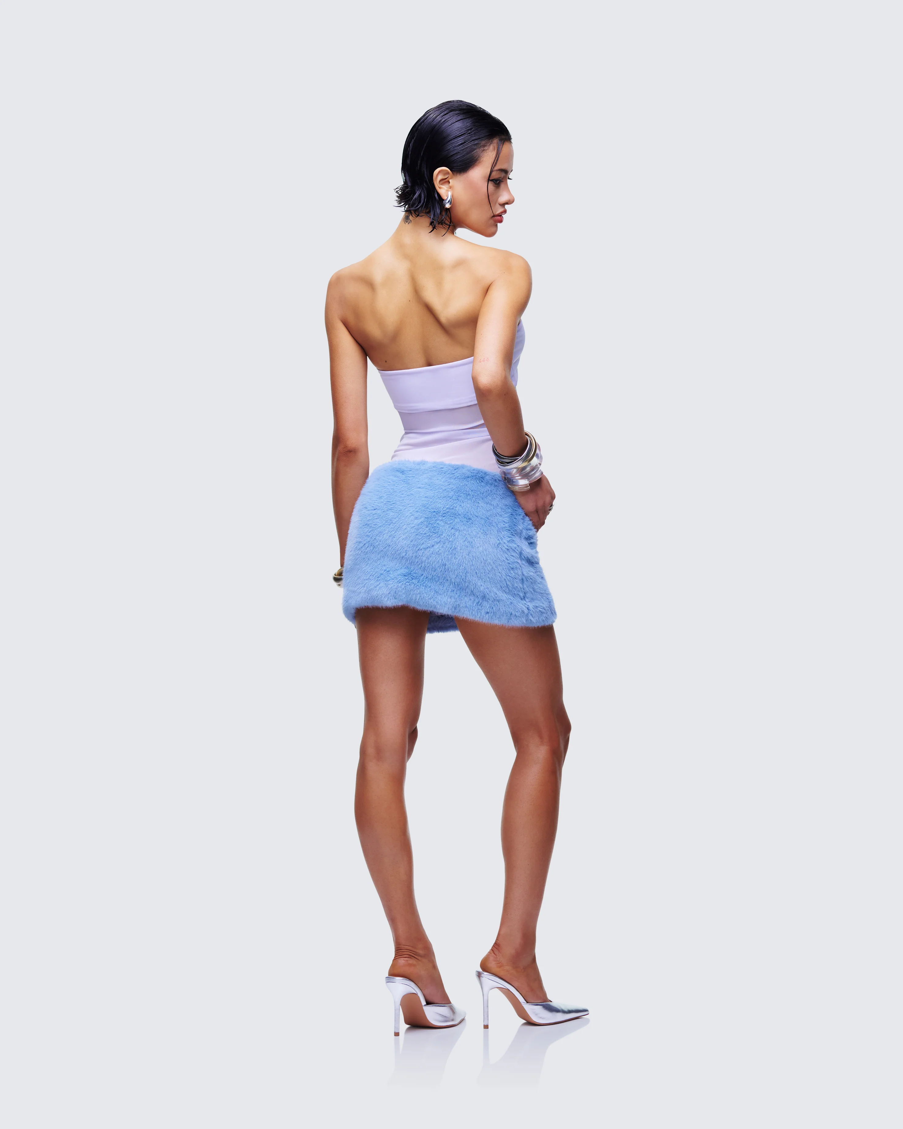 Noelle Blue Faux Fur Mesh Mini Dress